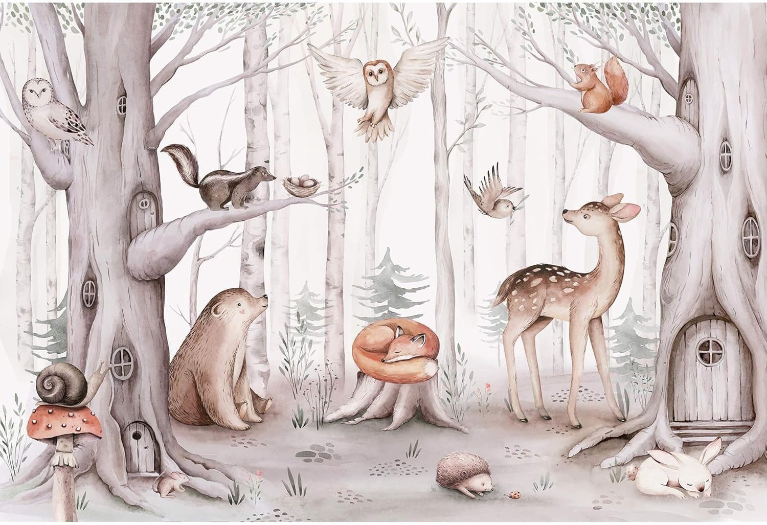 K&L Wall Art Kindertapete XXL Baby Fototapete Kinderzimmer Waldtiere, Tierm günstig online kaufen