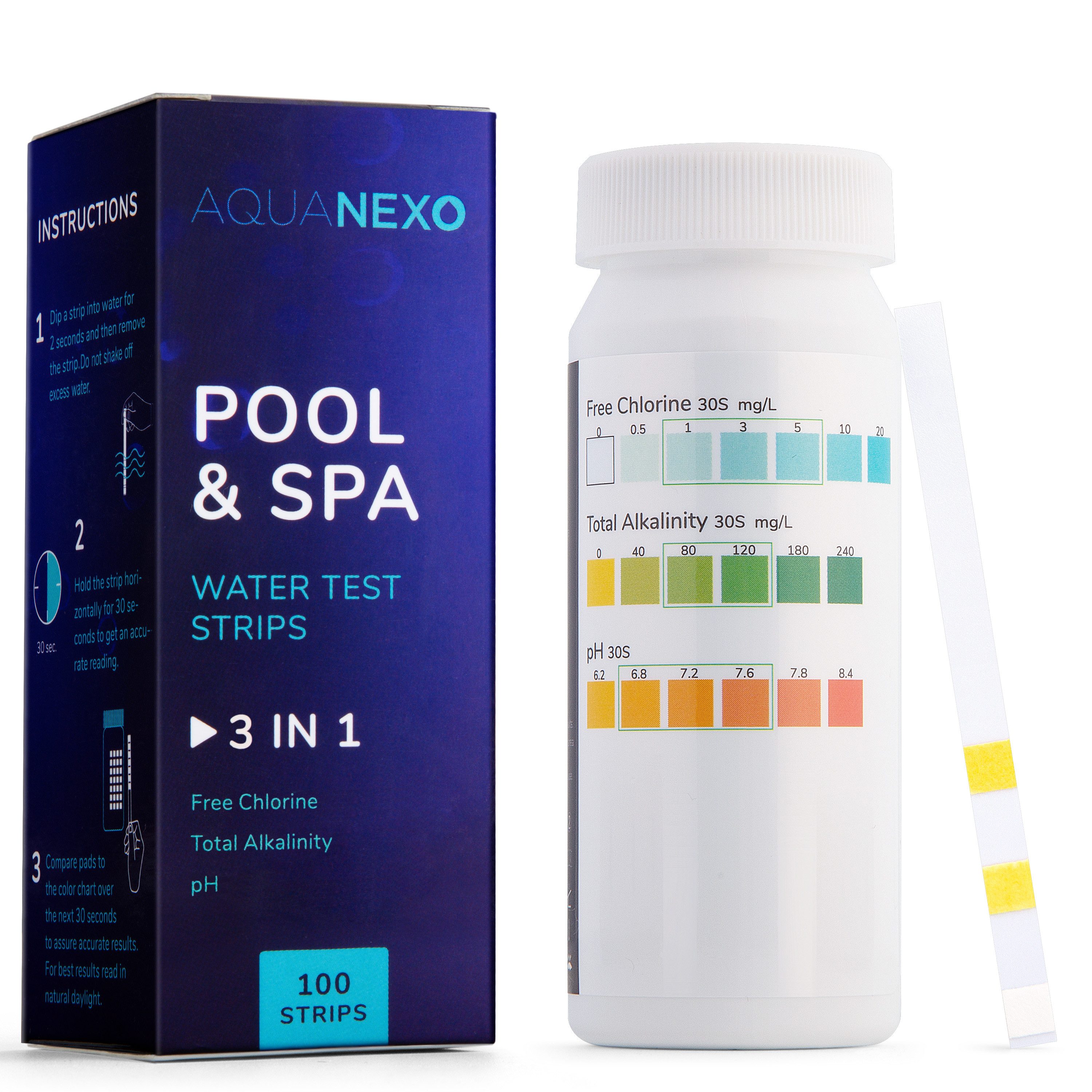 Wasserteststreifen Aquanexo Pool Teststreifen 3in1 pH und Chlor Wassertester 100 st.