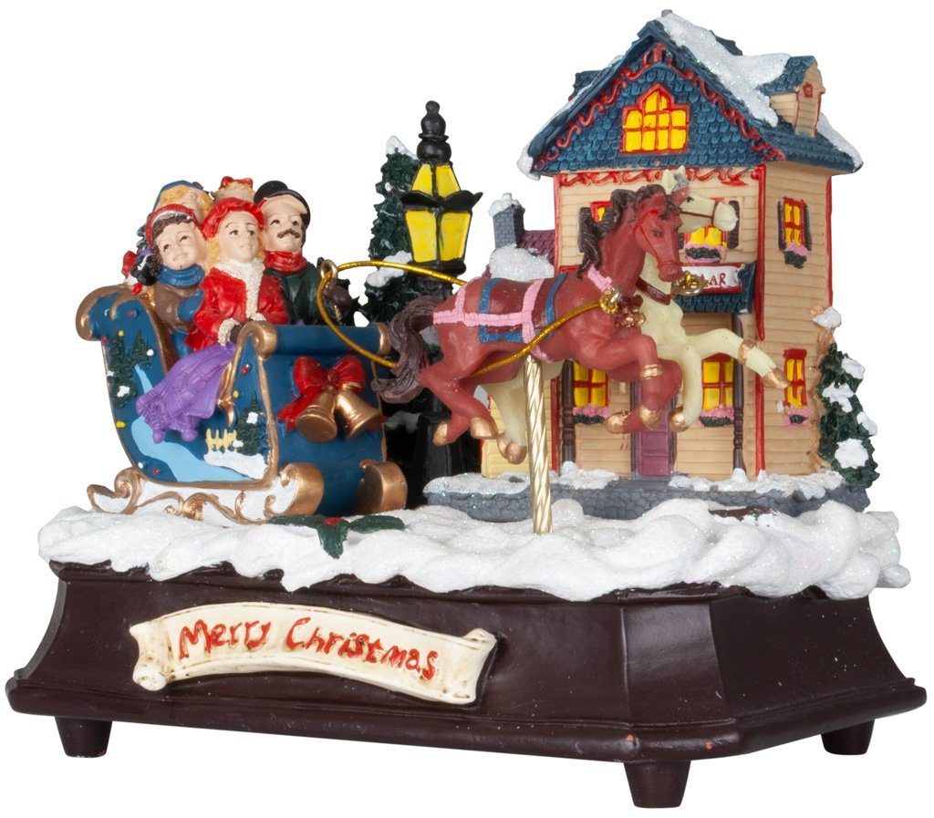 Christmas Paradise Spieluhr Weihnachtsdeko 17cm Pferdeschlitten, (1-tlg), handbemalte Winterlandschaft mit Musik, mechanisch aufziehbar
