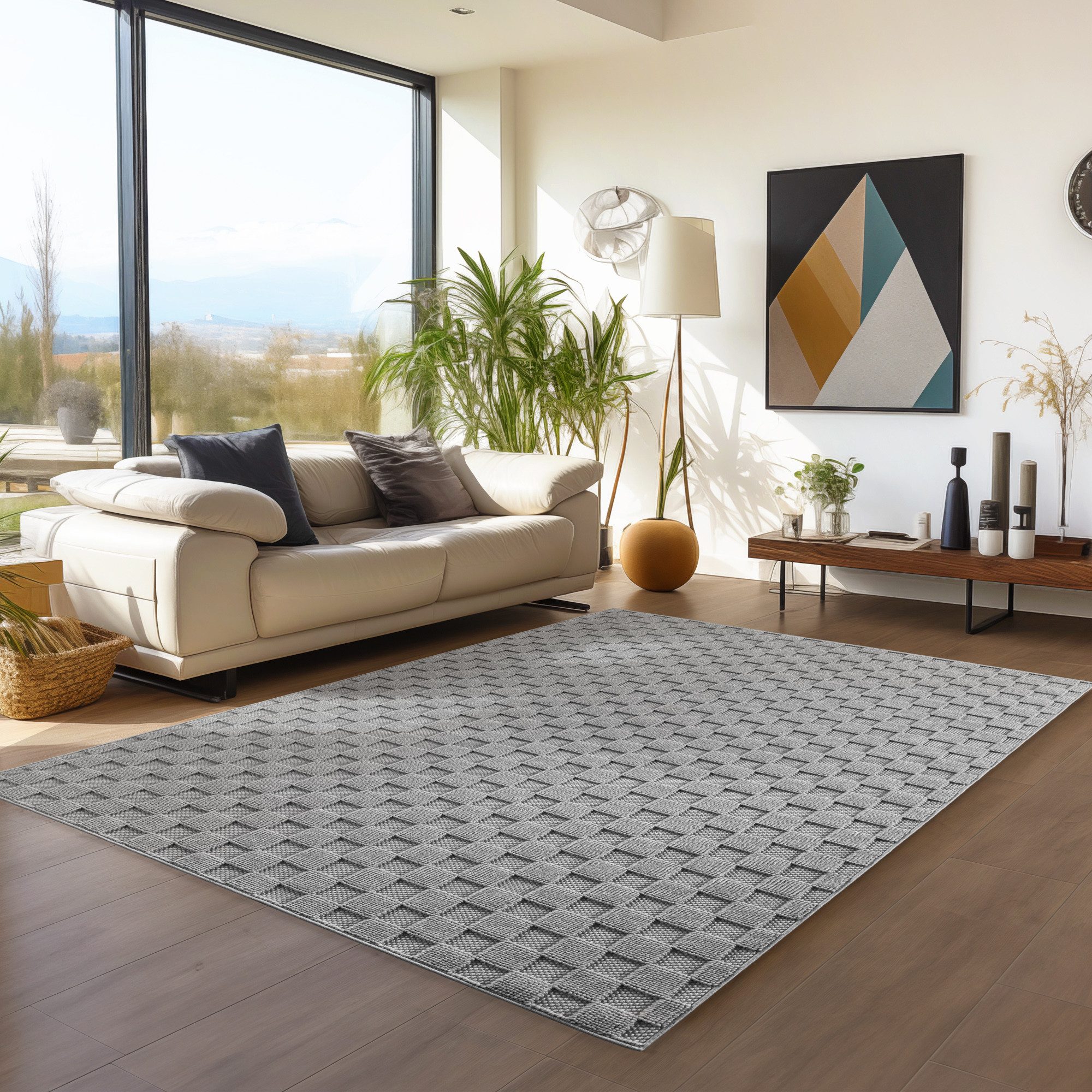 Teppium Teppich Bouclé-Teppich im skandinavischen Stil mit Karomuster, Rechteckig, Höhe: 20 mm, Kurzflor Schlingen Teppich Grau Boucle-Loop Wohnzimmer Teppich