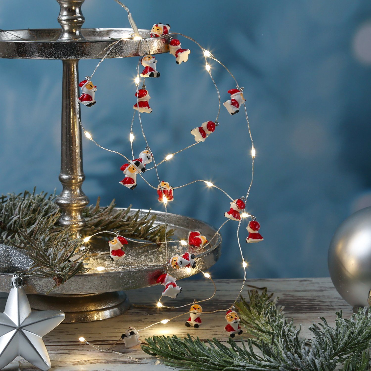 MARELIDA LED-Lichterkette »LED Drahtlichterkette Nikolaus Weihnachtsmann  20LED Timer Deko Silberdraht«, 20-flammig