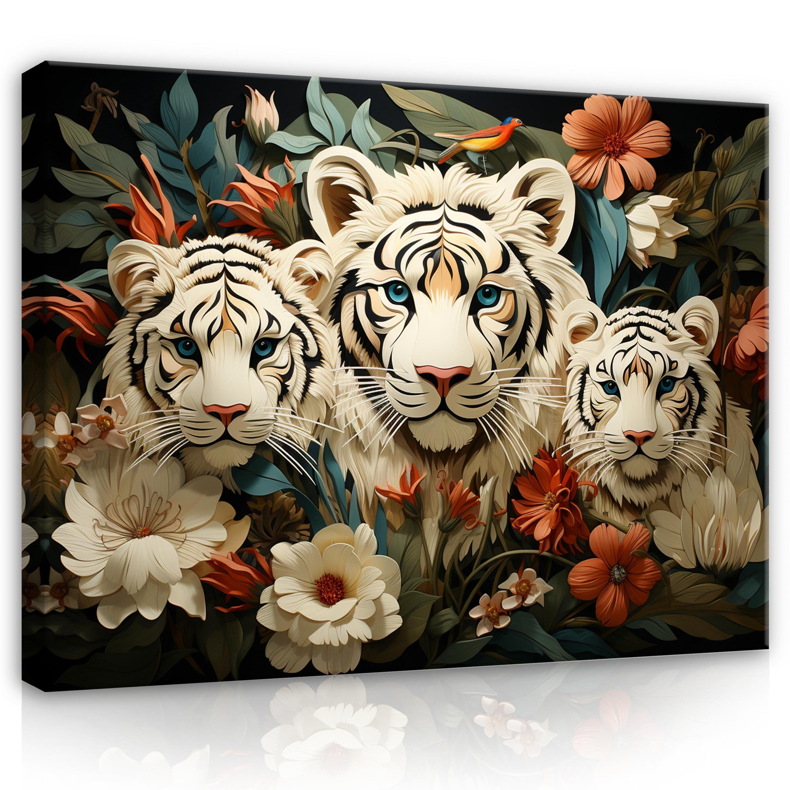 Wallarena Leinwandbild Tiger Tiere Blumen Wandbilder günstig online kaufen