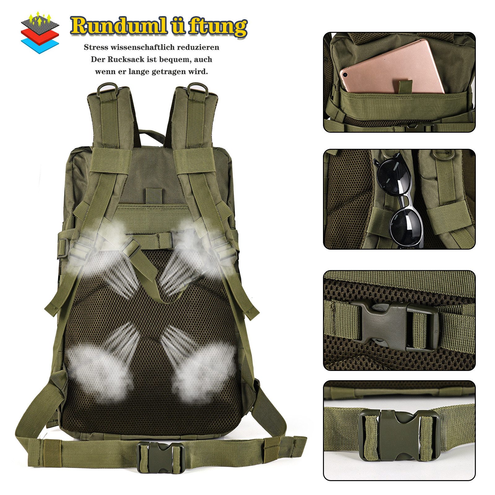 TAN.TOMI Rucksack Taktischer Rucksack 45L Wanderrucksack Militär Rucksack, Für Wandern, Jagd, Trekking und andere Outdooraktivitäten
