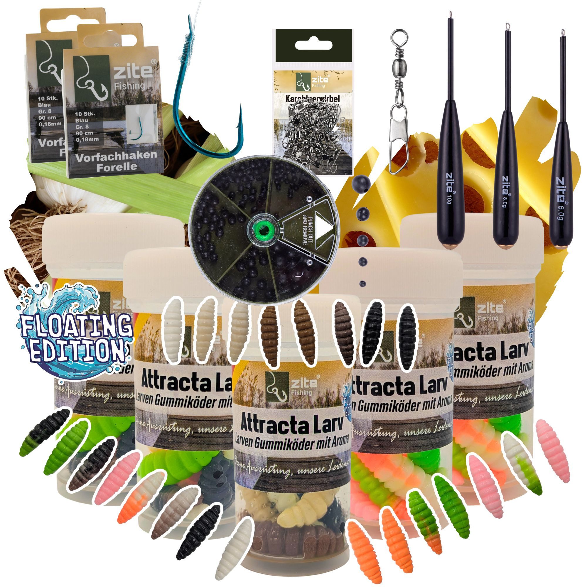 Zite Искусственная приманка Attracta Larv Passiv Starter Set Larven Gummiköder Forelle Jighaken