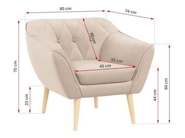 MKS MÖBEL Sofa PIRS 3 2 1, Moderne Sofa Set, Skandinavische Deko