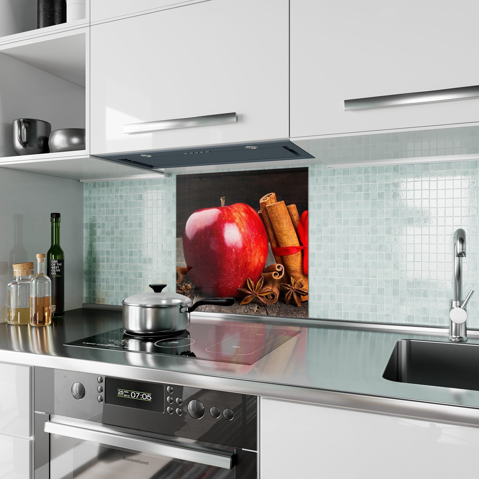 Glas Spritzschutz Motiv Primedeco Zimtstangen Küchenrückwand Küchenrückwand mit und Apfel