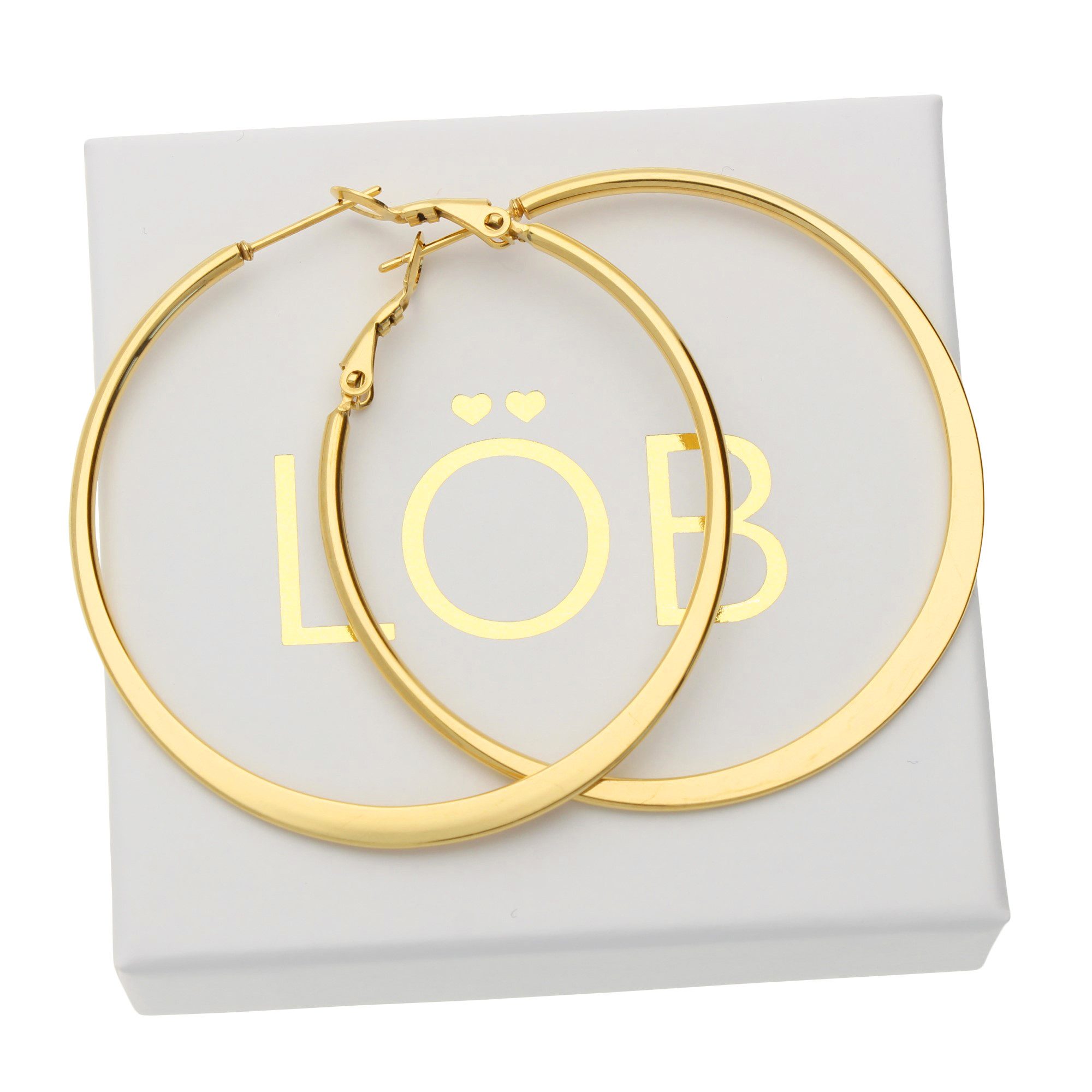 LÖB Paar Creolen Edelstahl 18K Gold vergoldet Creolen Ohrringe Rund Ring Kreis 60mm (Geschenke für Frauen Beste Freundin Mutter Mama Damen Ehefrau sie zum Geburtstag Ostern Muttertag Muttertagsgeschenk, Inkl. Schmuckbox), Damen Klappcreolen Kreolen hängend Flach Breit Einfach Leicht Dünn