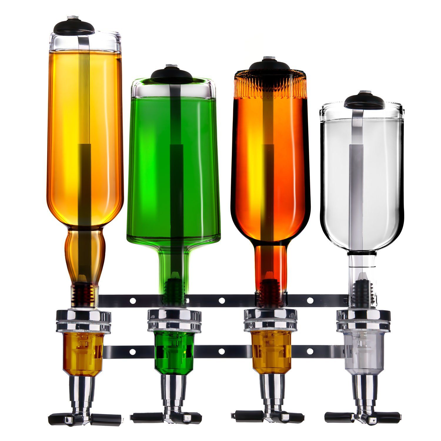 Goods+Gadgets Flaschenhalter Wandmontierter Flaschenhalter & Bar Butler – Spirituosenspender 4 cl, (Bar Butler Flaschenhalter, 4-St., Schnaps Getränkeportionierer), mit 4cl-Dosierer