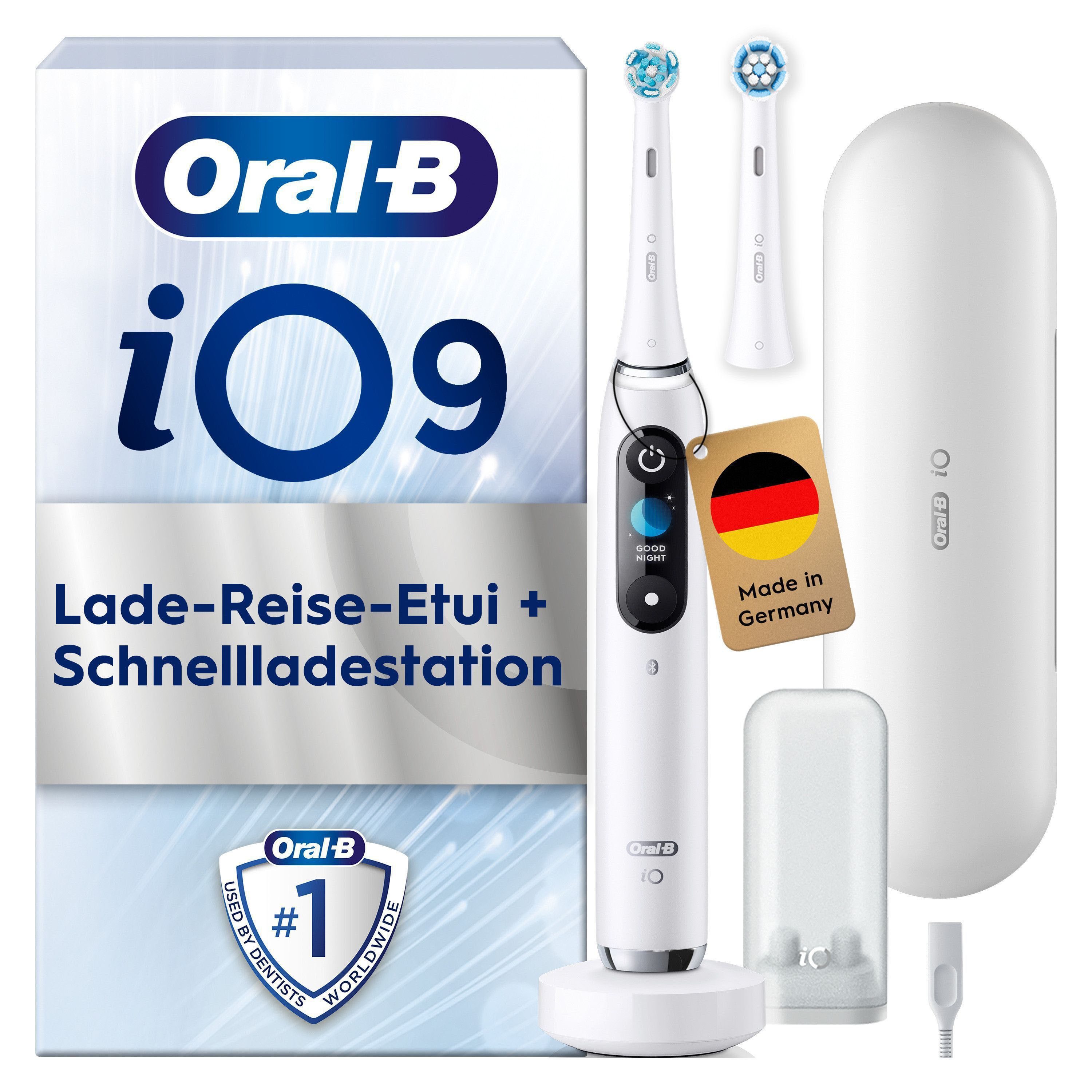 Oral-B Elektrische Zahnbürste Oral-B iO Series 9, Aufsteckbürsten: 2 St., 2 Aufsteckbürsten, 7 Putzmodi für Zahnpflege, 3D-Analyse, Farbdisplay & Lade-Reiseetui