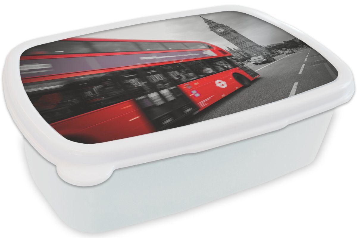 MuchoWow Lunchbox Ein Brotdose, für roten (2-tlg), am Mädchen eines Kunststoff, für Big Erwachsene, Brotbox und Kinder Schwarz-Weiß-Foto und Busses Jungs Ben