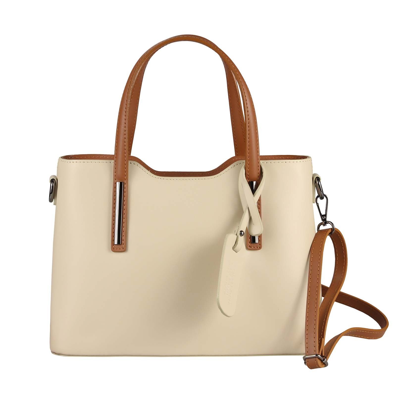 Schultertasche Made in Italy Damen echt Leder Henkeltasche Shopper Lederhandtasche