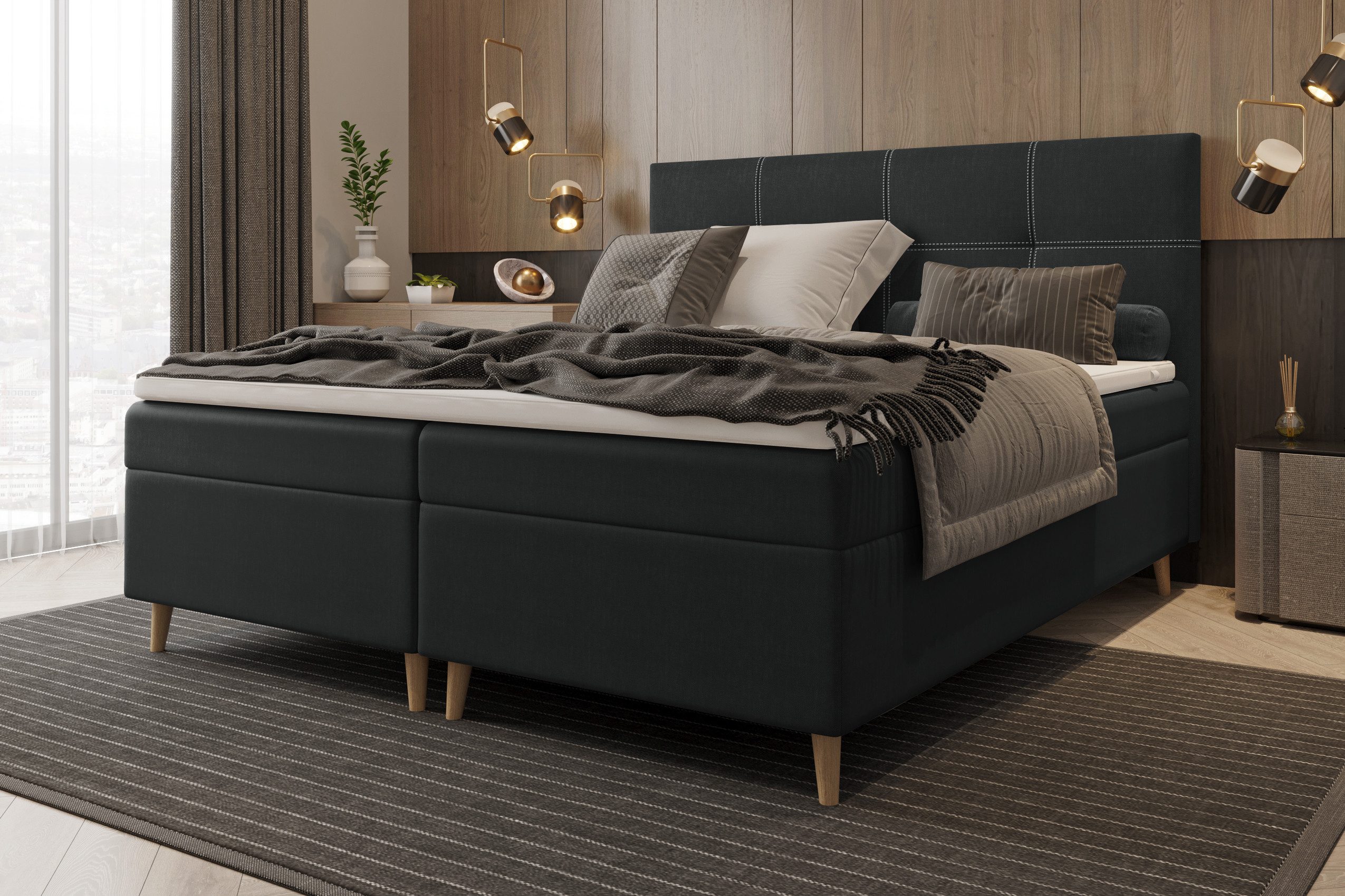 99rooms Boxspringbett Skandie (Schlafzimmerbett, Bett), wahlweise mit Topper, mit Taschenfederkernmatratze und Bettkasten