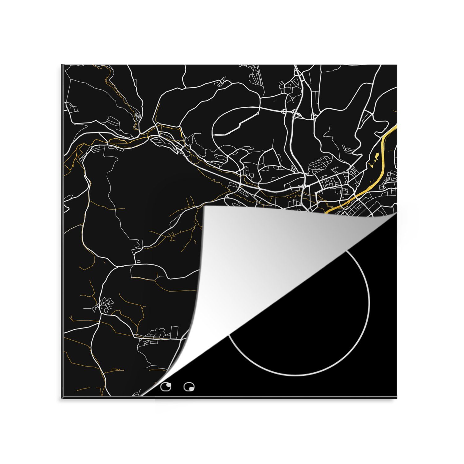 Herdblende-/Abdeckplatte (1 - Gold Deutschland, Arbeitsplatte - Karte Ulm Ceranfeldabdeckung, - küche 78x78 - für Vinyl, tlg), MuchoWow Stadtplan cm,