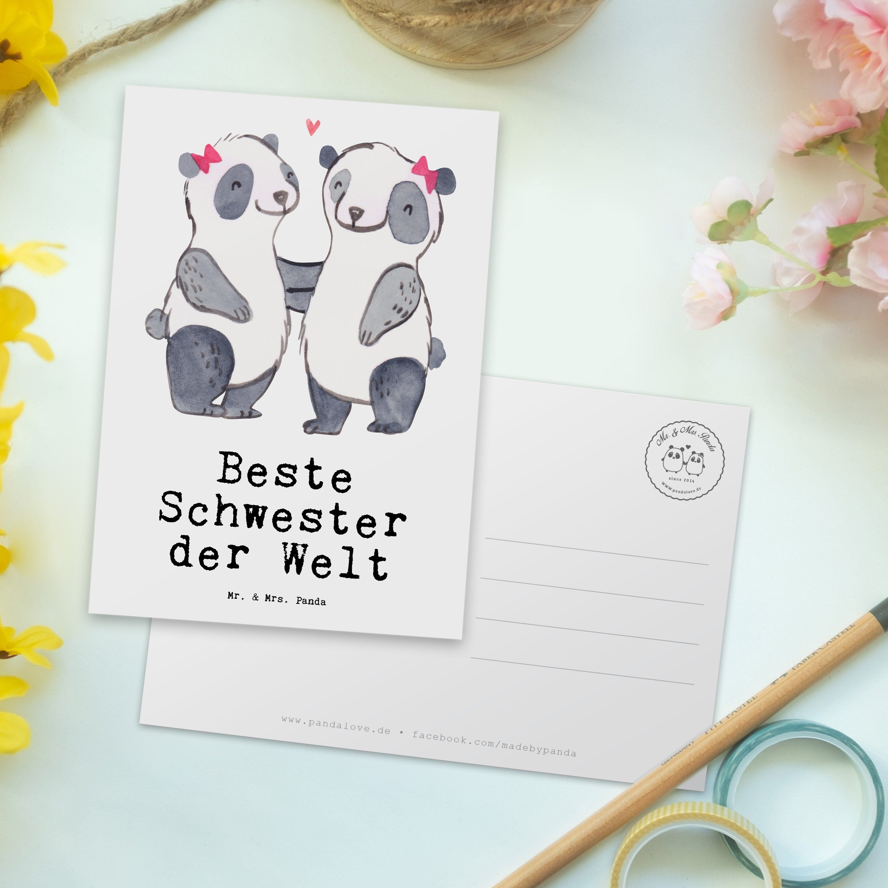 für, Weiß Panda der Mrs. Geschenk, Sch & Welt Postkarte Beste Schwester - Panda Mr. - Grußkarte,