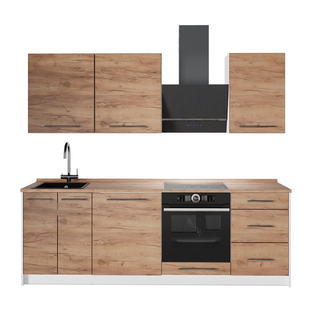 Vicco Küchenzeile Fame-Line, Goldkraft Eiche/Weiß, 230 cm, AP Eiche