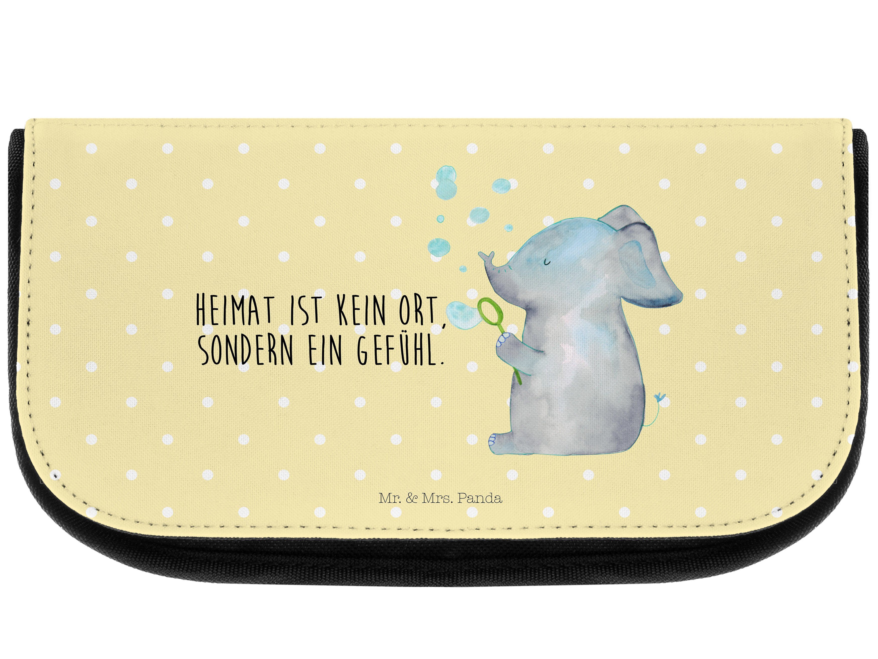 Kosmetiktasche Panda Pastell Seifenblasen Gelb Kulturtasche, - Mrs. La Mr. & Elefant (1-tlg) Gute Geschenk, -