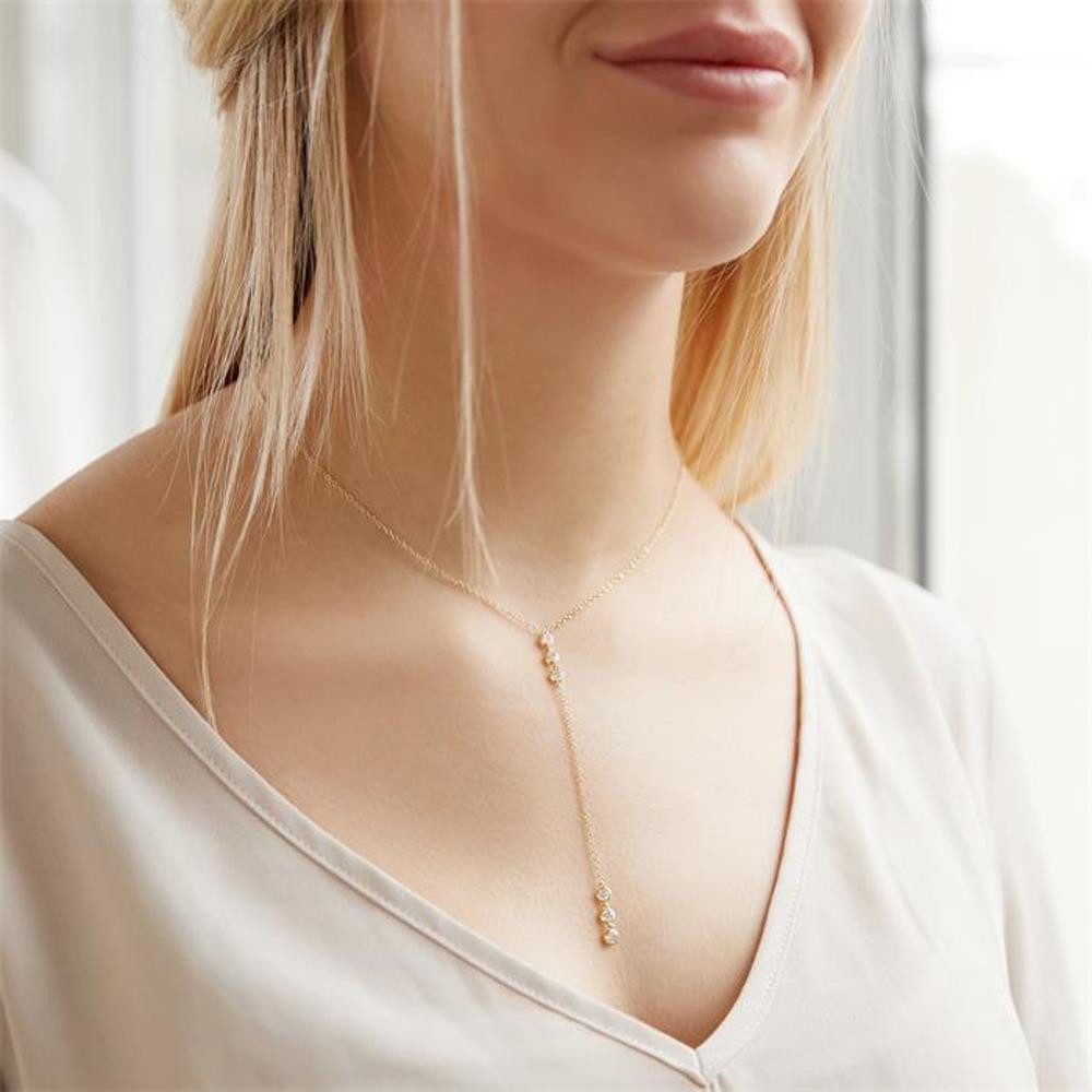 Unique Y-Kette Goldene Damenkette aus 925er Silber mit weißen Zirkonia SN0512