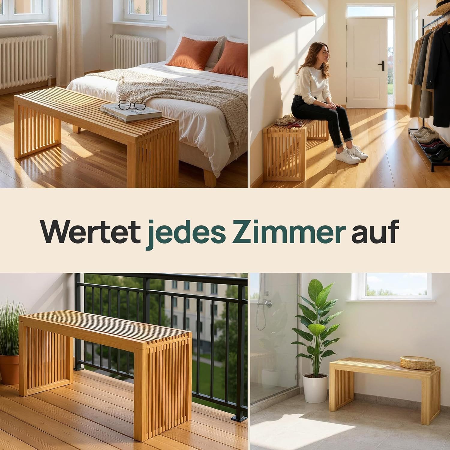 MyFatGorilla Sitzbank aus Bambus – stabile Holzbank ohne Lehne, 90x33x43 cm (Für Flur, Bad, Küche, Esszimmer oder Schlafzimmer), Bis 250 kg belastbar