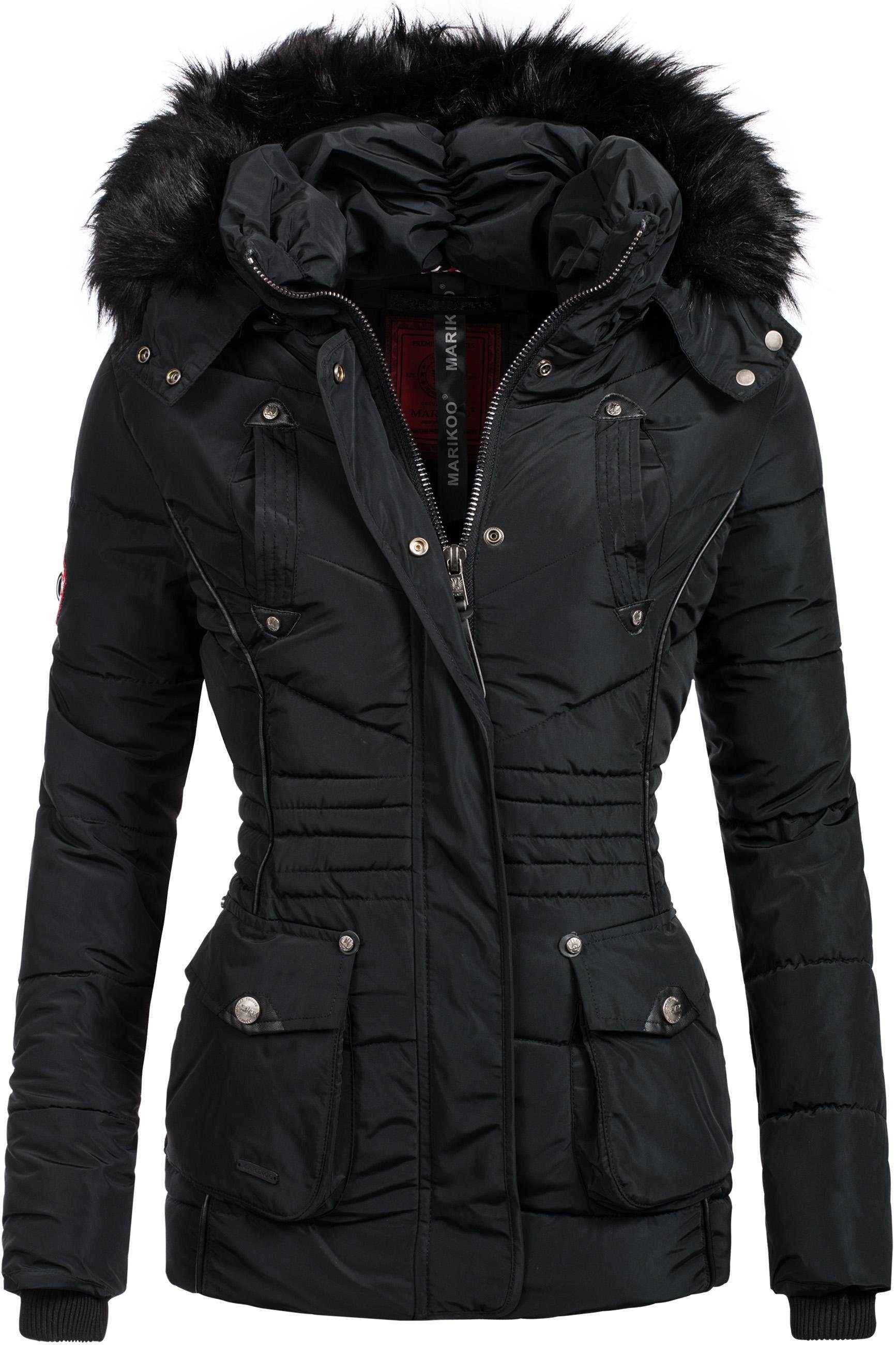 Vanilla m. Winterjacke edle Kunstfellkapuze Marikoo schwarz Steppjacke