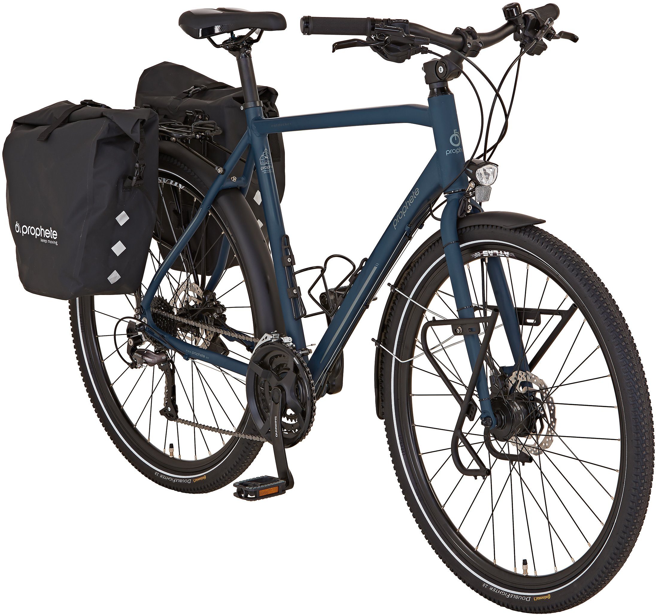 Prophete Trekkingrad ENTDECKER 20.BTT.10 Trekking-Bike 28", 24 Gang Shimano  Shimano Altus Schaltwerk, Kettenschaltung, (mit Packtaschen), 70 LUX  LED-Scheinwerfer mit Standlichtfunktion