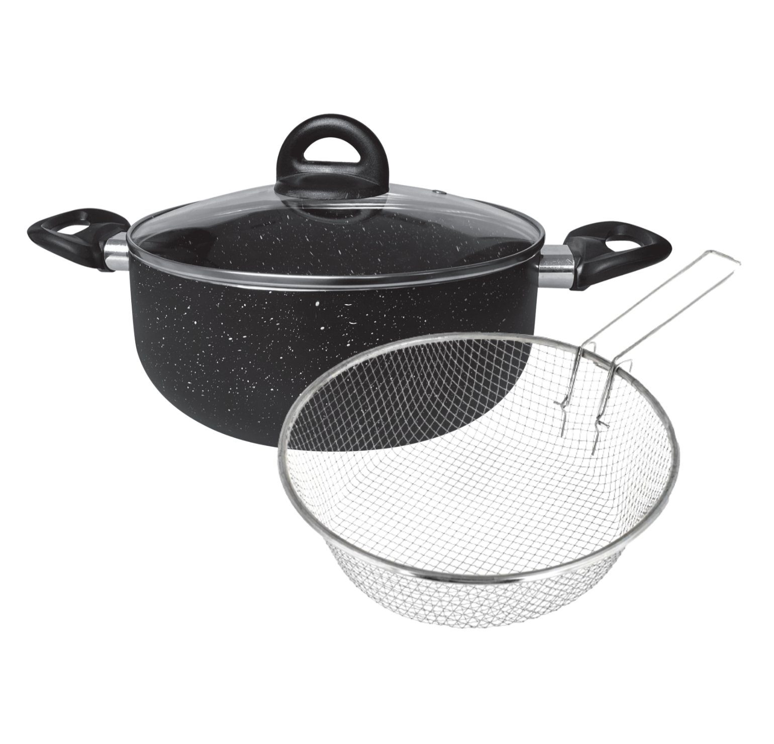 Cheffinger Topf-Set Frittiertopf Fritteuse Pommes Topf mit Korb Ø24 Induktion Cheffinger, Material: Aluminium, Glas, Edelstahl (Set bestehend aus 1 Frittiertopf, 1 Frittierkorb und 1 Glasdeckel)