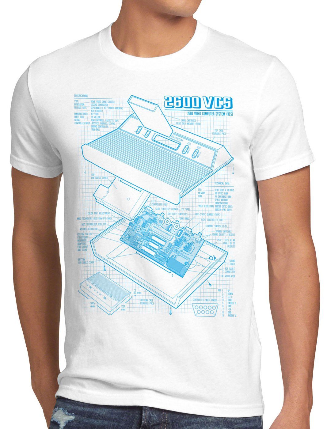 style3 Print-Shirt Herren T-Shirt VCS 2600 Heimcomputer Blaupause classic gamer weiß