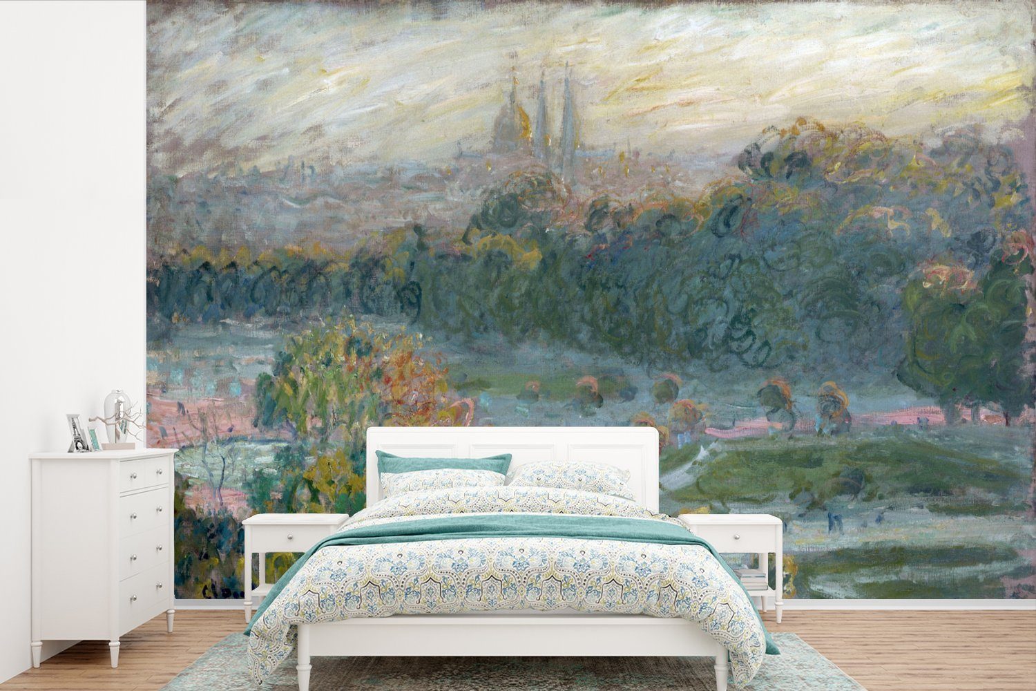 MuchoWow Fototapete Die Tuilerien - Gemälde von Claude Monet, Matt, bedruckt, (6 St), Wallpaper für Wohnzimmer, Schlafzimmer, Kinderzimmer, Vinyl Tapete