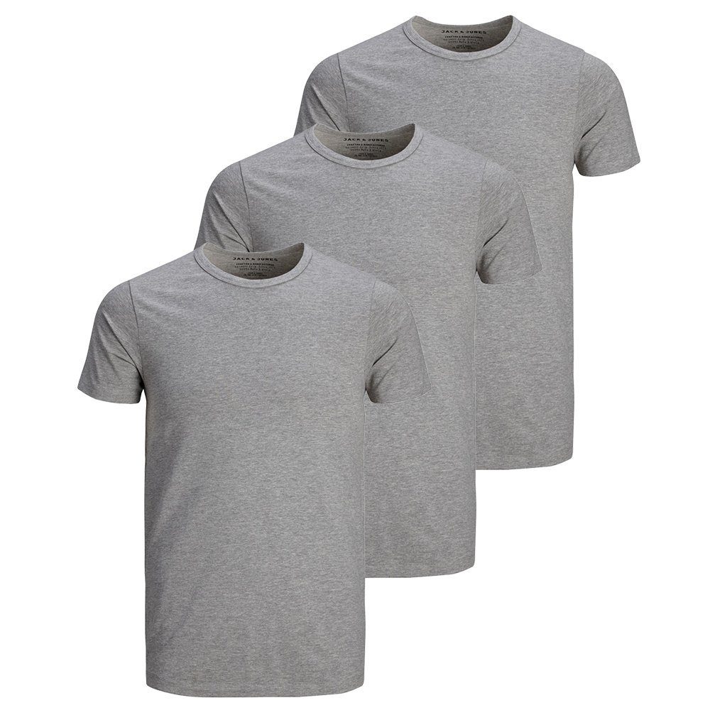 T-Shirt 3er O-Neck Baumwolle Pack Grey Regular Basic (Grau) Herren 3er Rundhals & Lycra Light Jones T-Shirt Jack Pack Melange