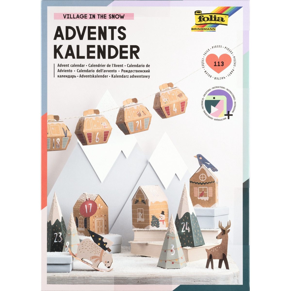 Aquabeads Kalender zum Selbstbasteln folia Adventskalender Bastelset Village in the Snow 113 Teile