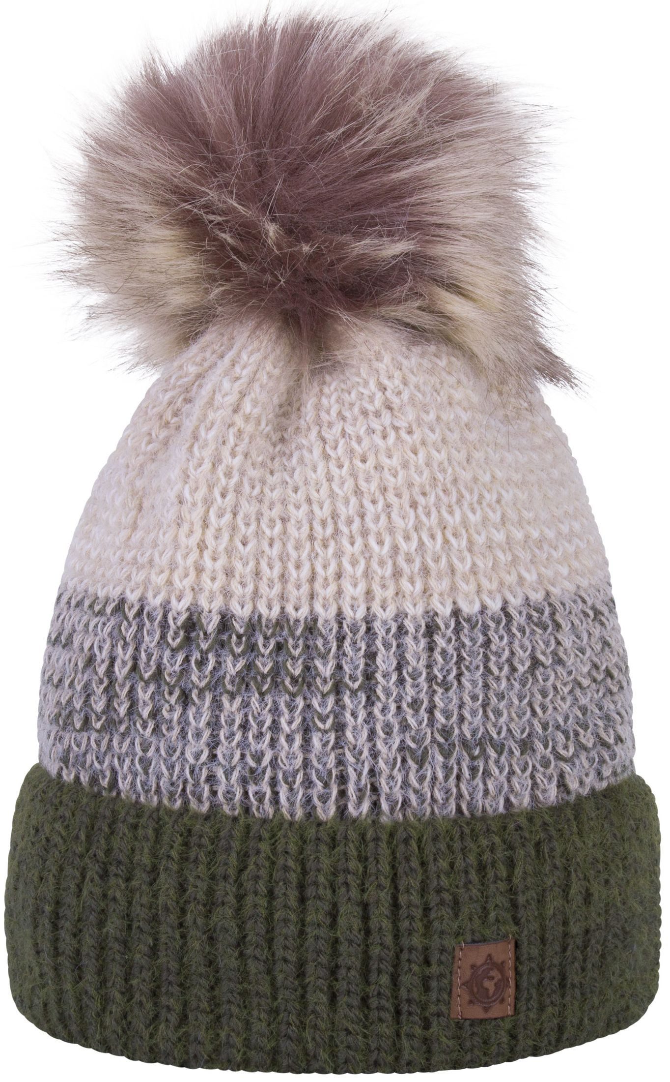 compagno Bommelmütze (1-St) Bommelmütze Wintermütze mehrfarbig Damen Fleecefutter Beanie