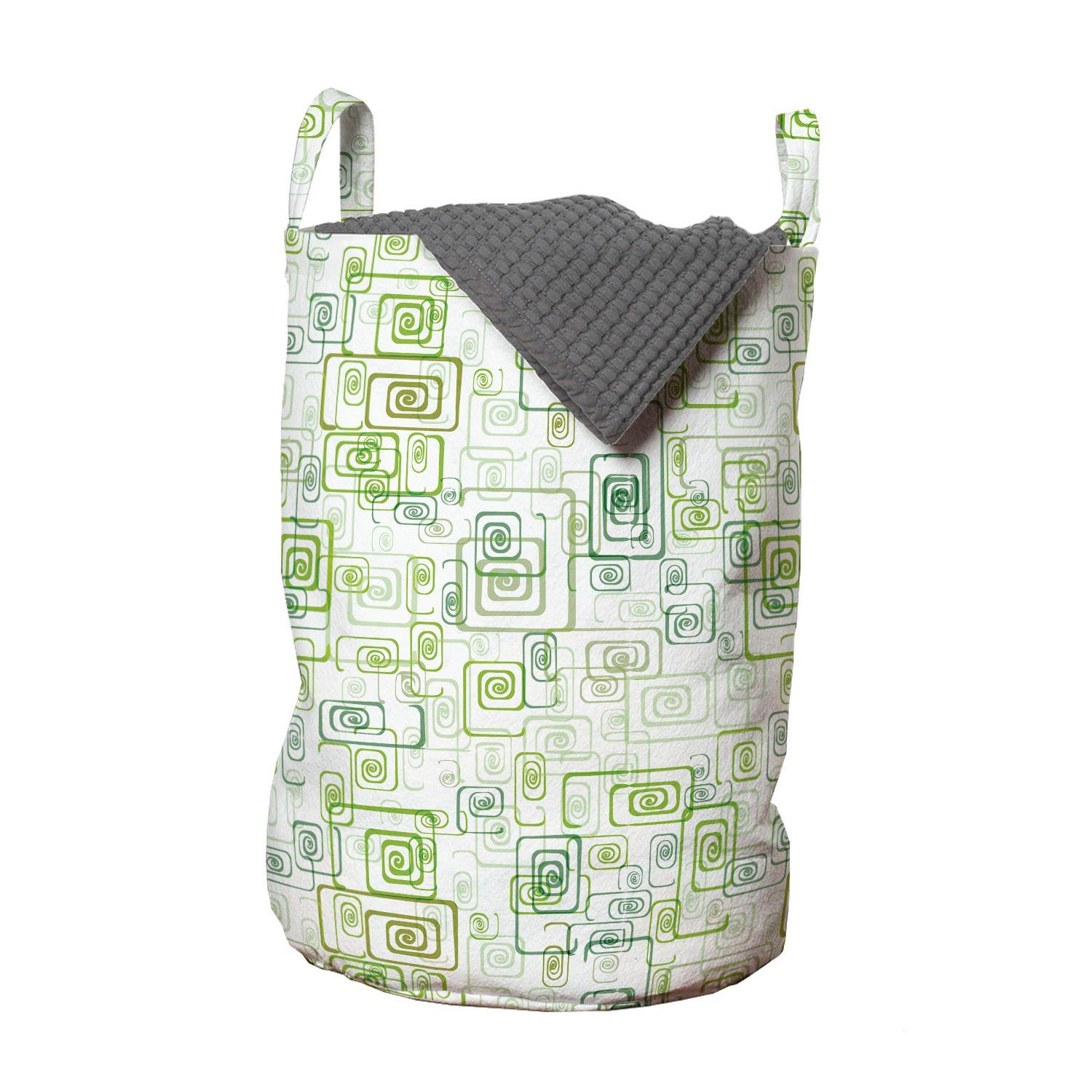 Abakuhaus Wäschesäckchen Wäschekorb mit Griffen Kordelzugverschluss für Waschsalons, Abstrakt Grüne Retro Quadrat-Spiralen | Wäschesäcke