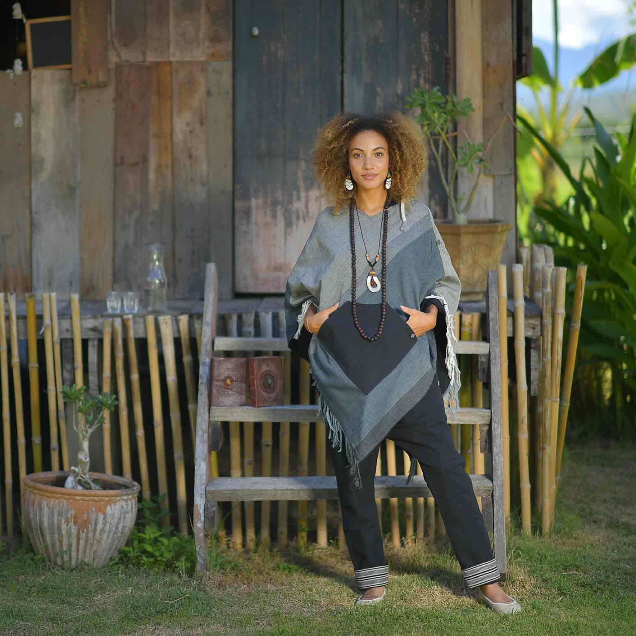 virblatt Poncho Poncho Herren & Poncho Damen Unisex aus Baumwolle zum Wenden Wendefunktion