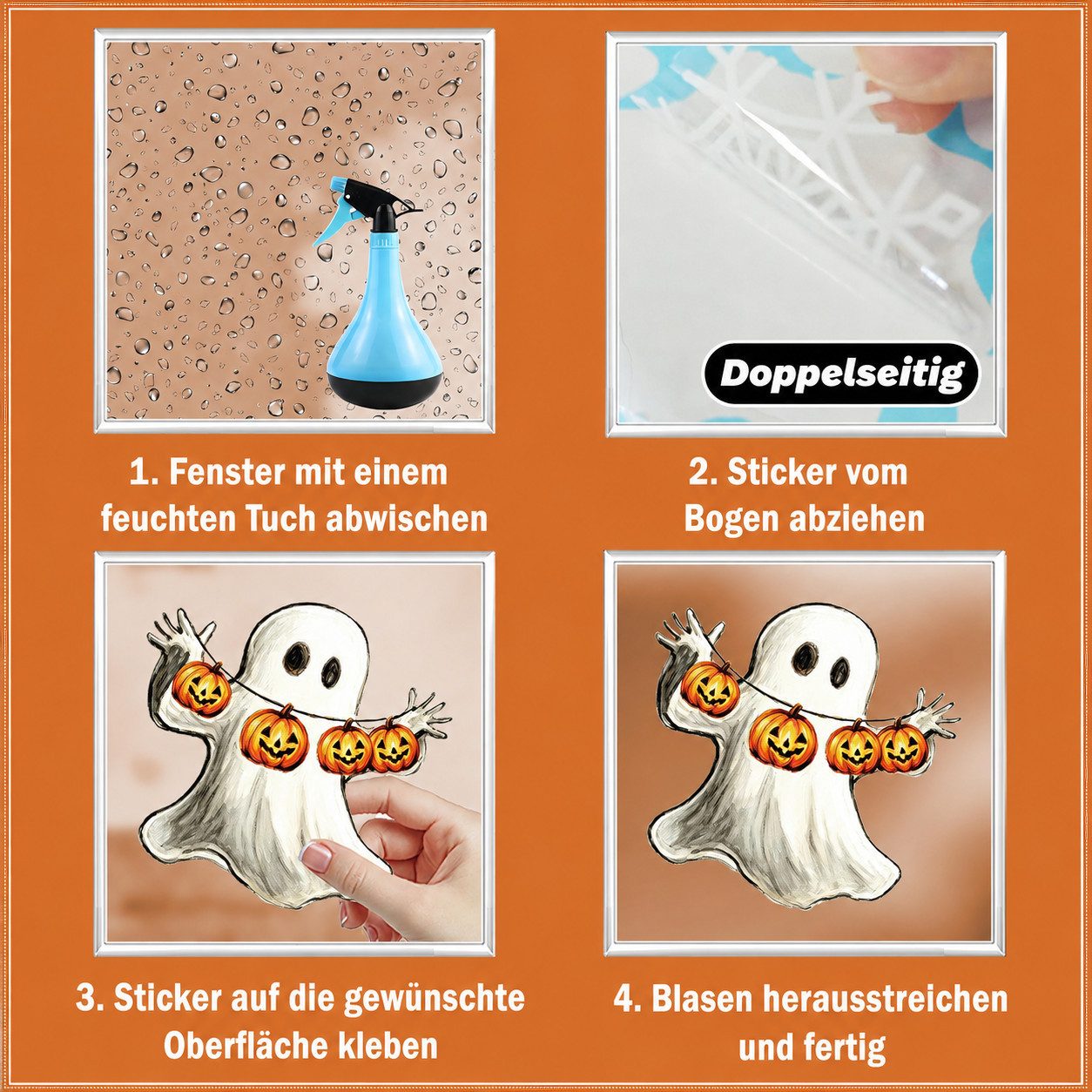 Sorvyzxn Fenstersticker Halloween Fenstersticker, 9 Bögen mit Geistern, Kürbis & Fledermaus, Beidseitig & Rückstandsfrei Entfernbare Fensterdeko, Wiederverwendb – Bild 5 von 5