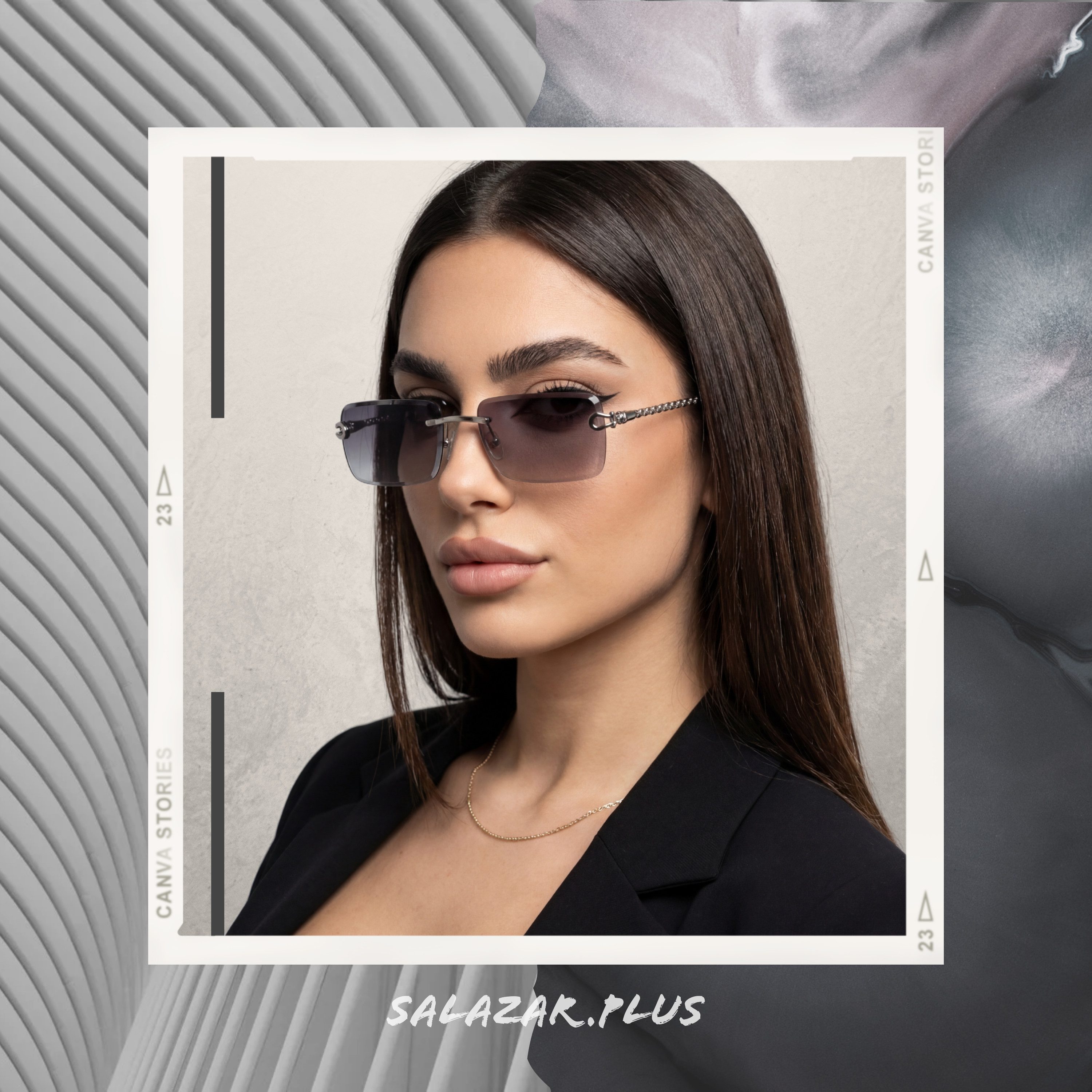 salazar.plus Sonnenbrille Premium Randlos Rechteckig Metallgestell Blau Braun Schwarz Grau Elegante randlose Metall-Sonnenbrille im modernen Rechteck-Design – Bild 2 von 3