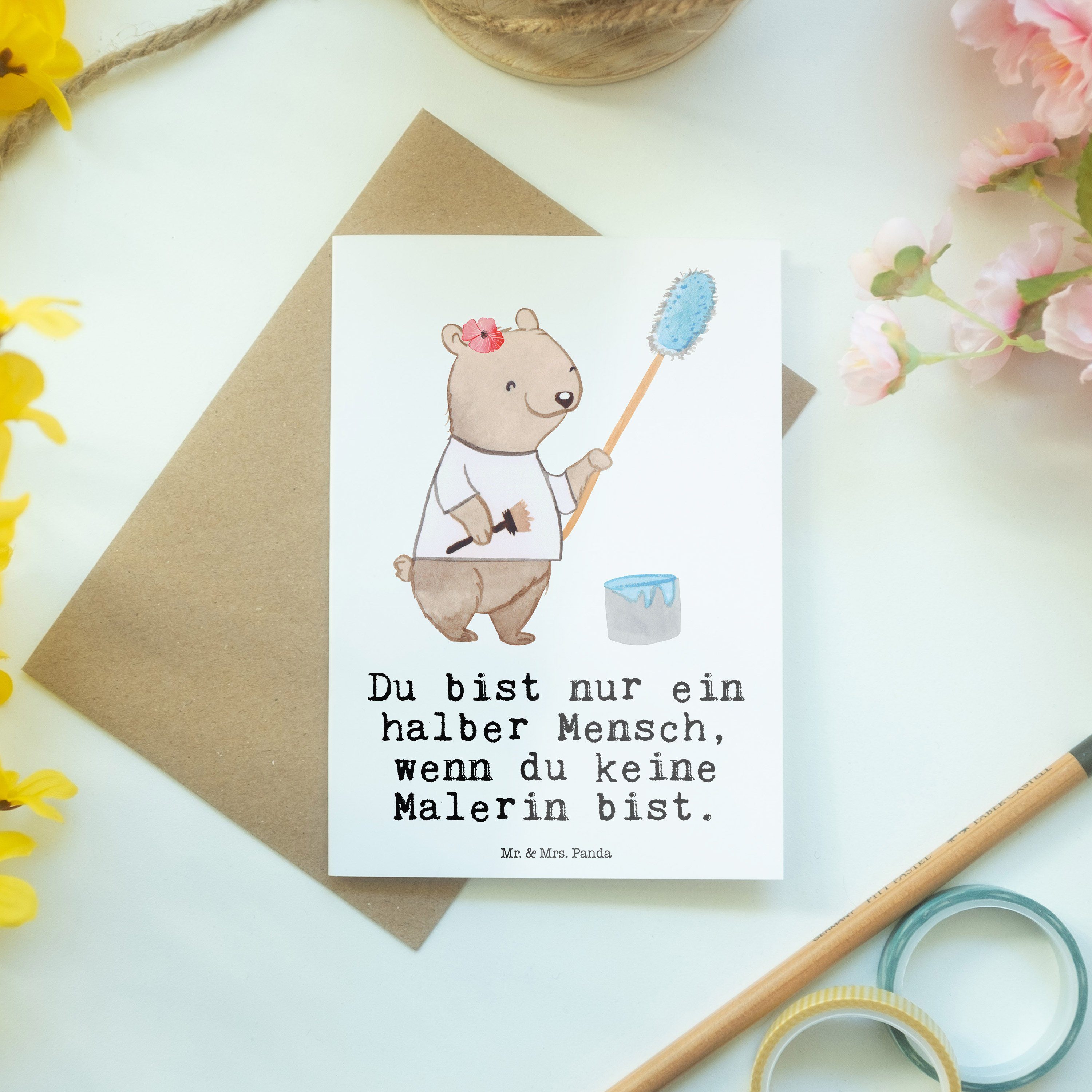 Mr. & Mrs. Glückw Grußkarte Weiß mit Kollegin, Geschenk, - Herz Gesellenprüfung, Panda Malerin 