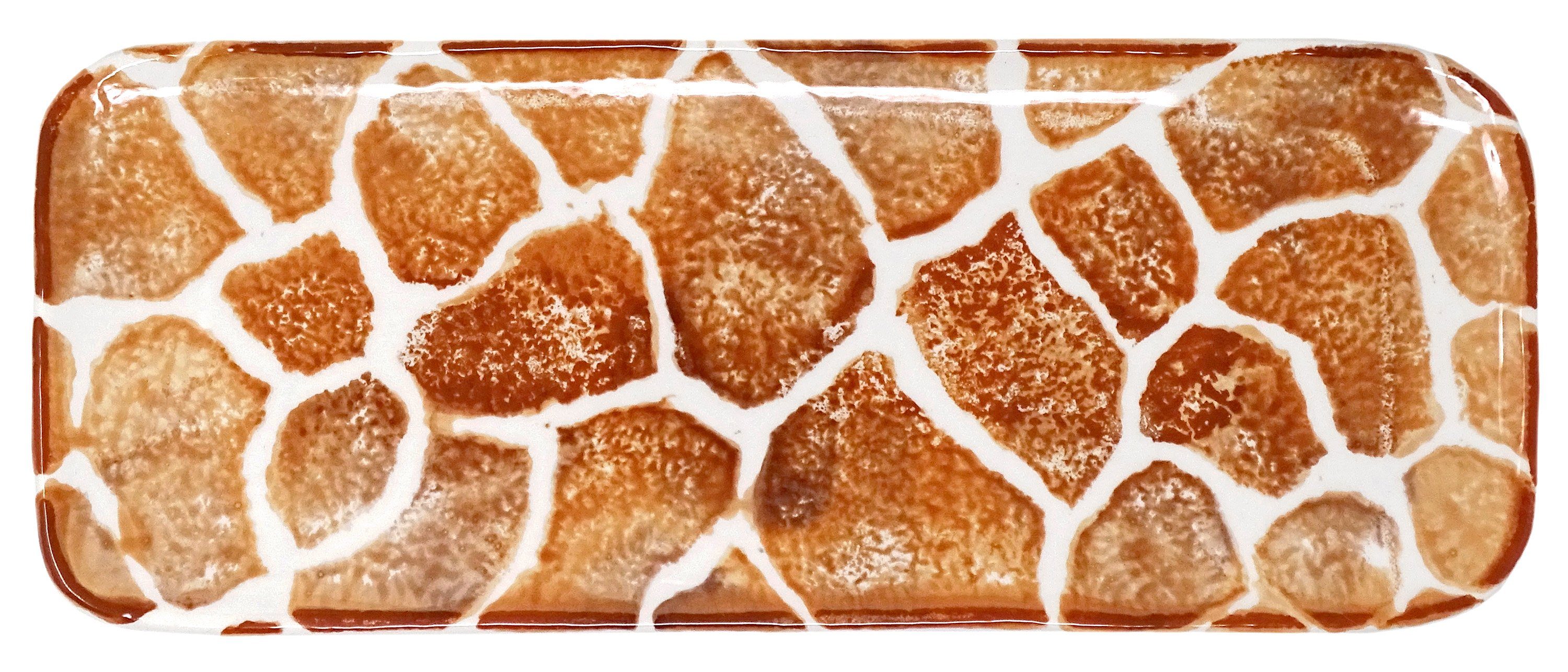 Giraffe, handgemachter Obstplatte eckig cm, 28x11 Salatteller Servierteller Keramik, Lashuma