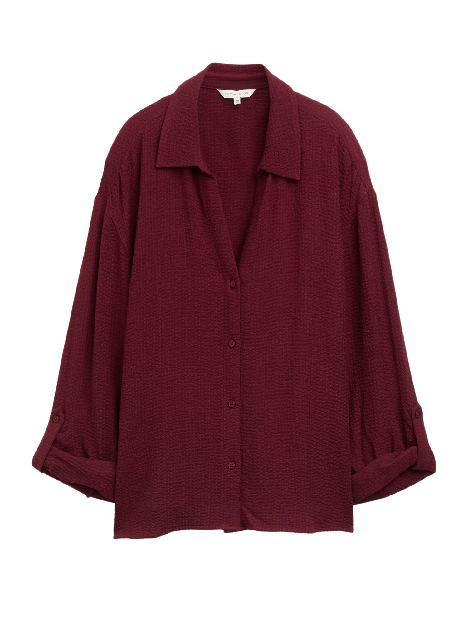 TOM TAILOR Kurzarmbluse H rot,Casual,Viskose,Unifarben,V-Ausschnitt,Langarm,Loose Fit