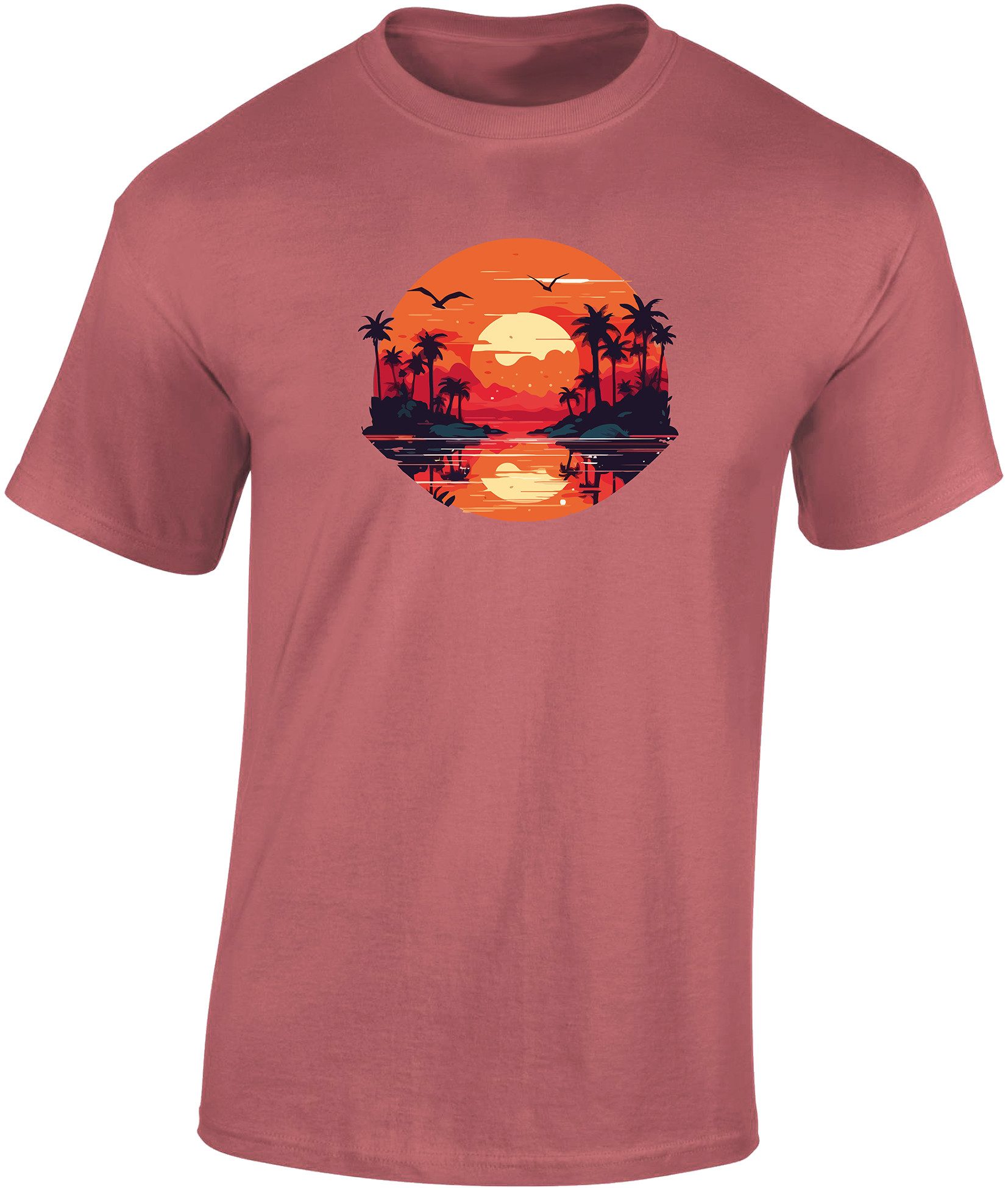 Baddery Print-Shirt „Tropical Breeze“ - Geschenk für Urlauber & Weltenbummler, hochwertiger Transferdruck, auch Übergrößen, aus Baumwolle