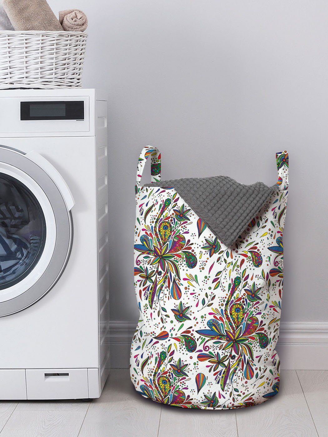 Abakuhaus Wäschesäckchen Wäschekorb Waschsalons, mit Mehrfarbig Flora-Muster Griffen für Kordelzugverschluss
