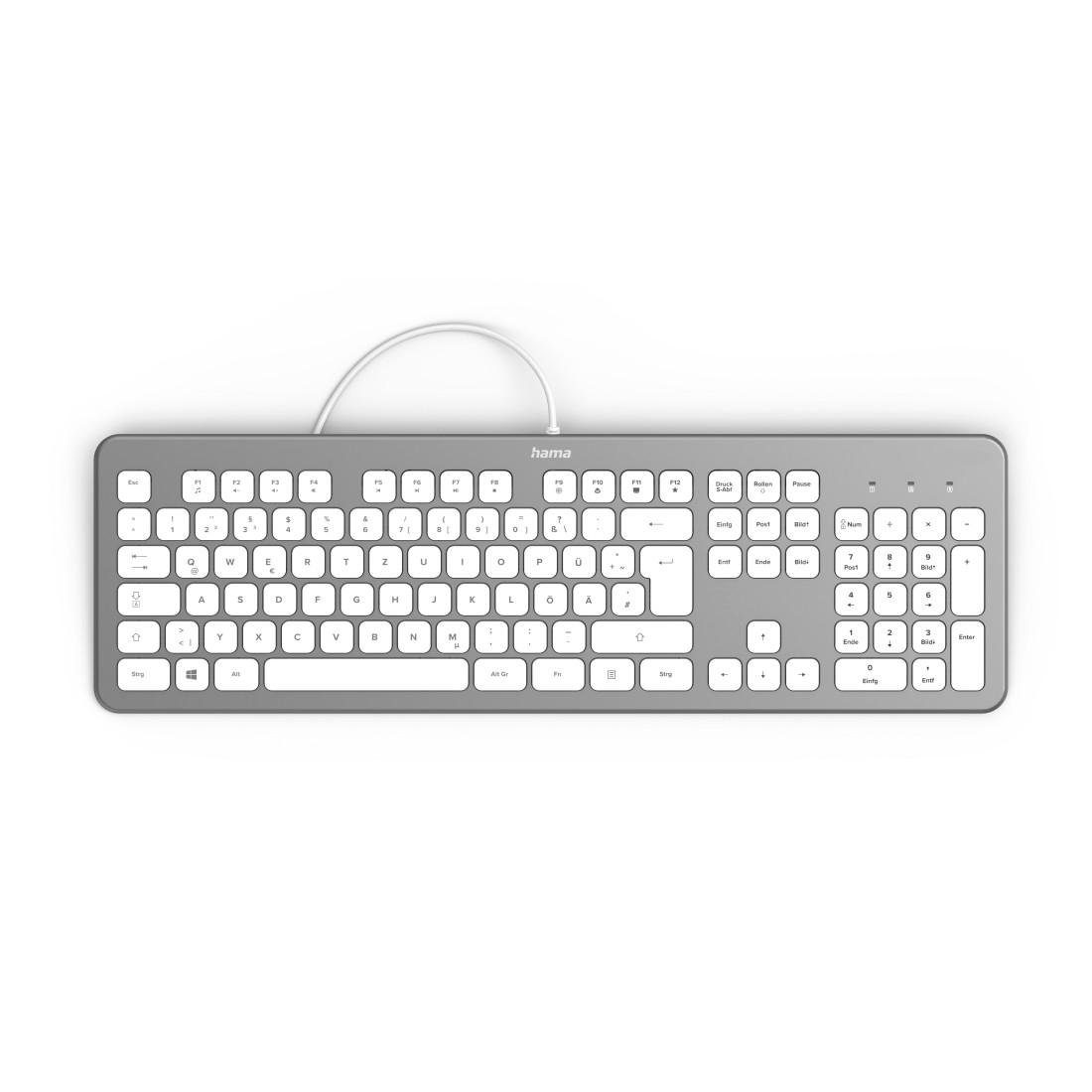 Hama Tastatur "KC-700", kabelgebunden, PC, Notebook, Laptop Keyboard PC-Tastatur (Abgesetzte Tasten/Leise Tasten)