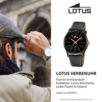 Lotus Quarzuhr Lotus Herren Uhr L18165/2 Leder/Textil, Herren Armbanduhr rund, Leder/Textilarmband schwarz