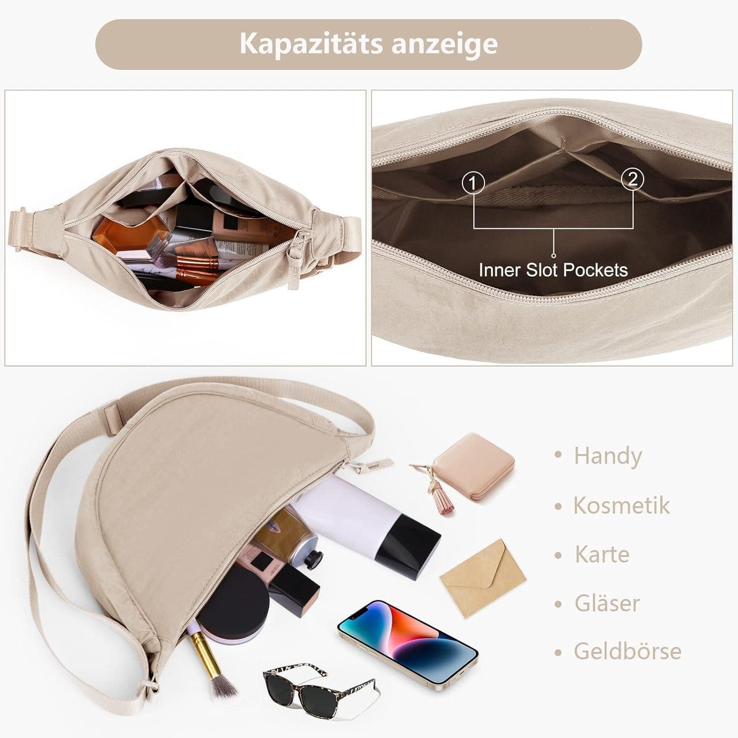 LuxusKollektion Umhängetasche Damen Halbmond Crossbody Tasche in Beige 31x16x9cm