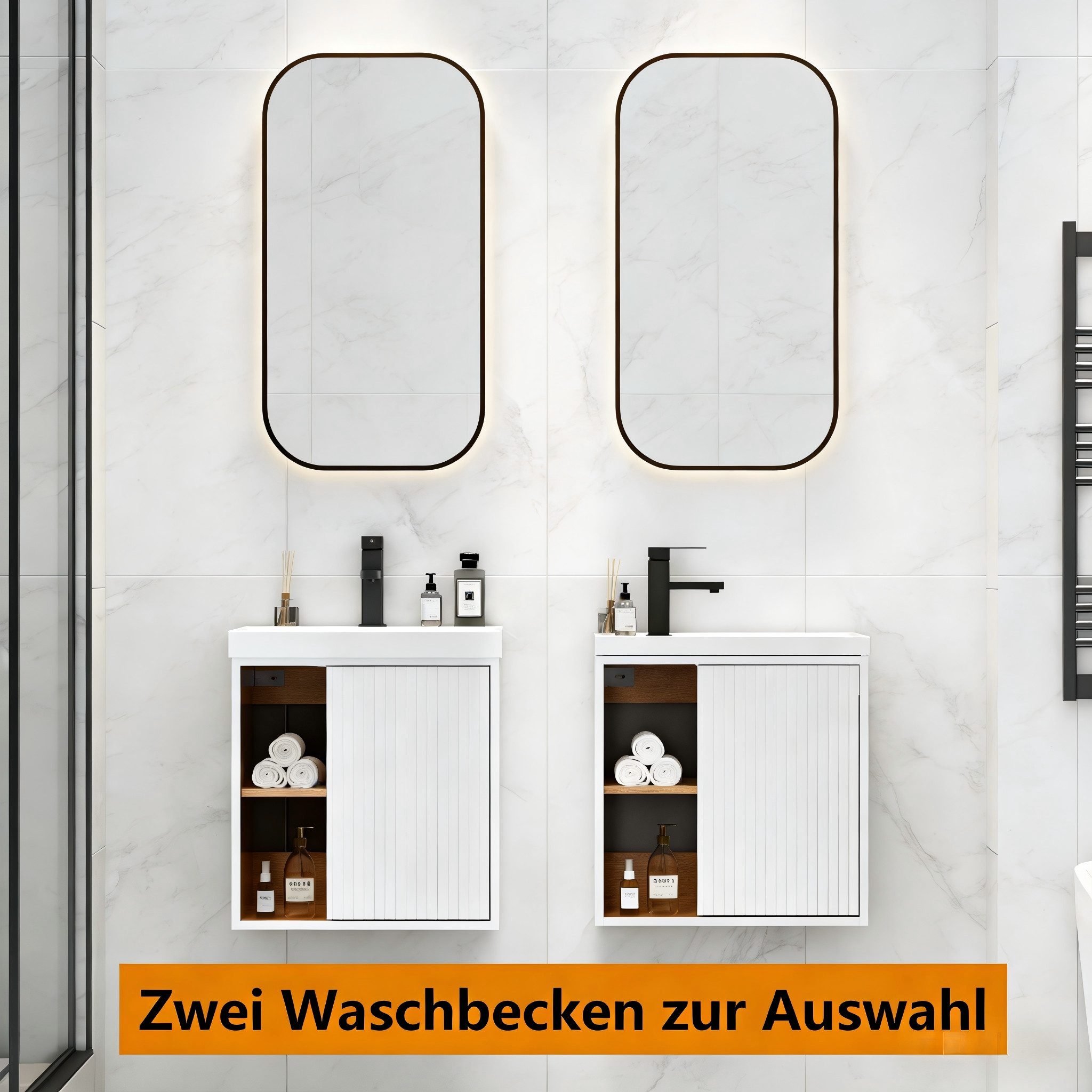 UEV Waschtisch klein Waschbecken mit Unterschrank set Badmöbel Gäste-WC hängend 50cm (Waschplatz ausreichend Stauraum,Badmöbel Set für Badezimmer, Unterschrank  – Bild 4 von 5