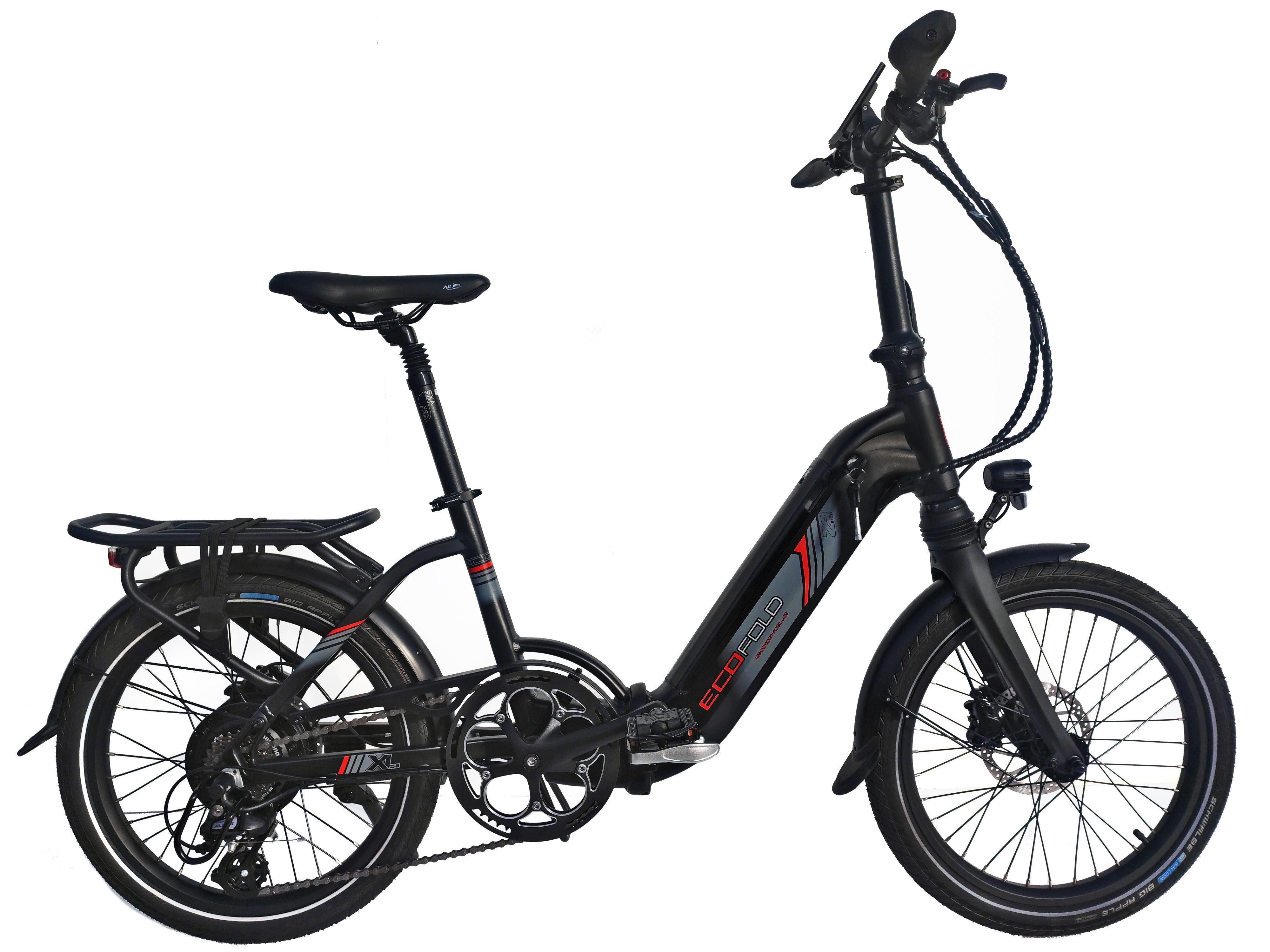 Ecofold E-Bike 20 Zoll Gang 250W E-Bike Shimano Wh 7-Gang Heckmotor Shimano Bafang BFH400N 504,00 Kettenschaltung Trigger schwarz Schaltwerk, ECOFOLD 7 Heckmotor, Kettenschaltung, weiss, Akku