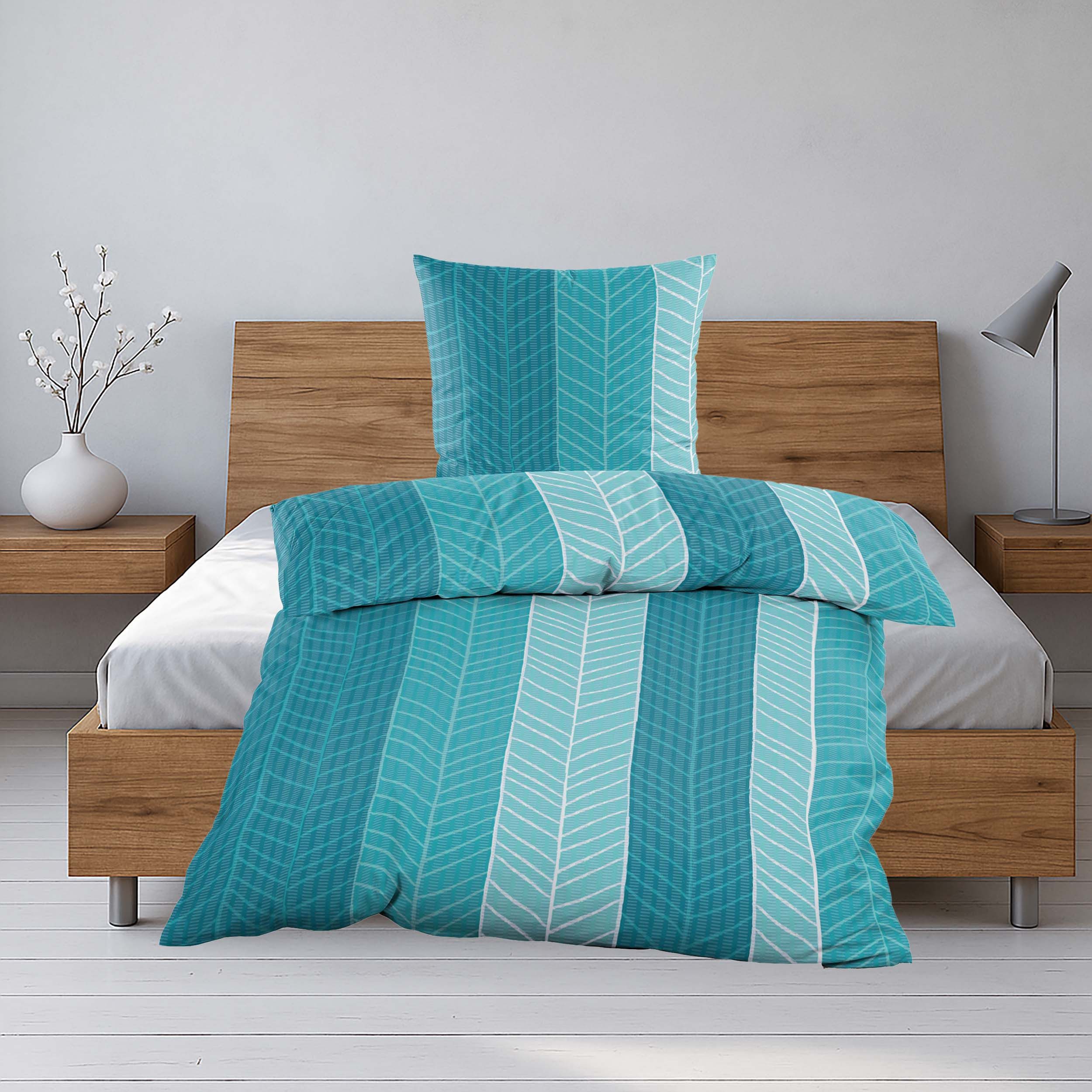 Casa Colori Bettwäsche Seersucker 2 tlg. 135x200 Reißverschluss - Microfaser Petrol Türkis, Seerscucker, 2 teilig, Bettwäschegarnitur