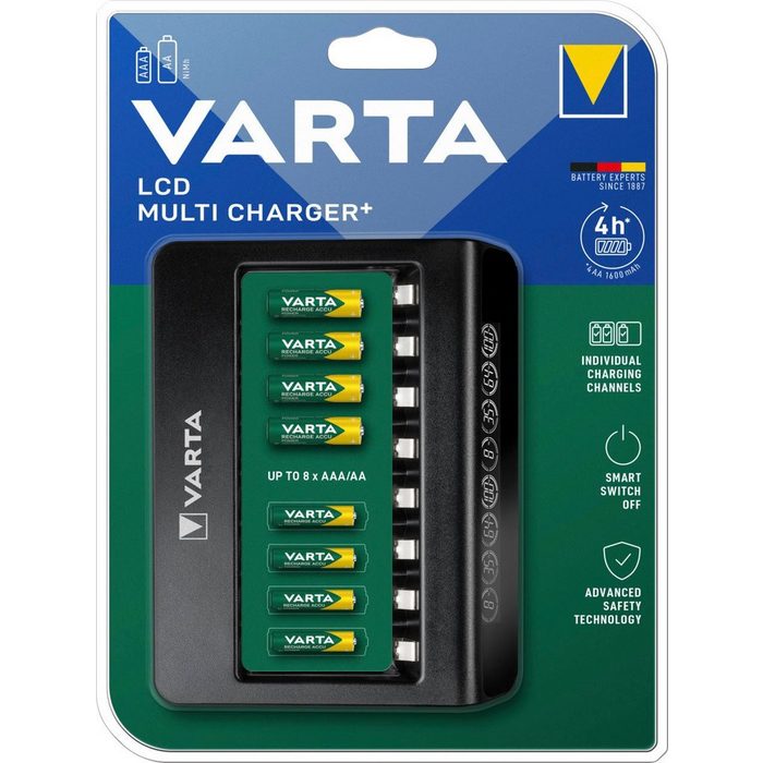 VARTA VARTA LCD Multi Charger+ für 8 AA/AAA Akkus mit Einzelschachtladun Akku-Ladestation