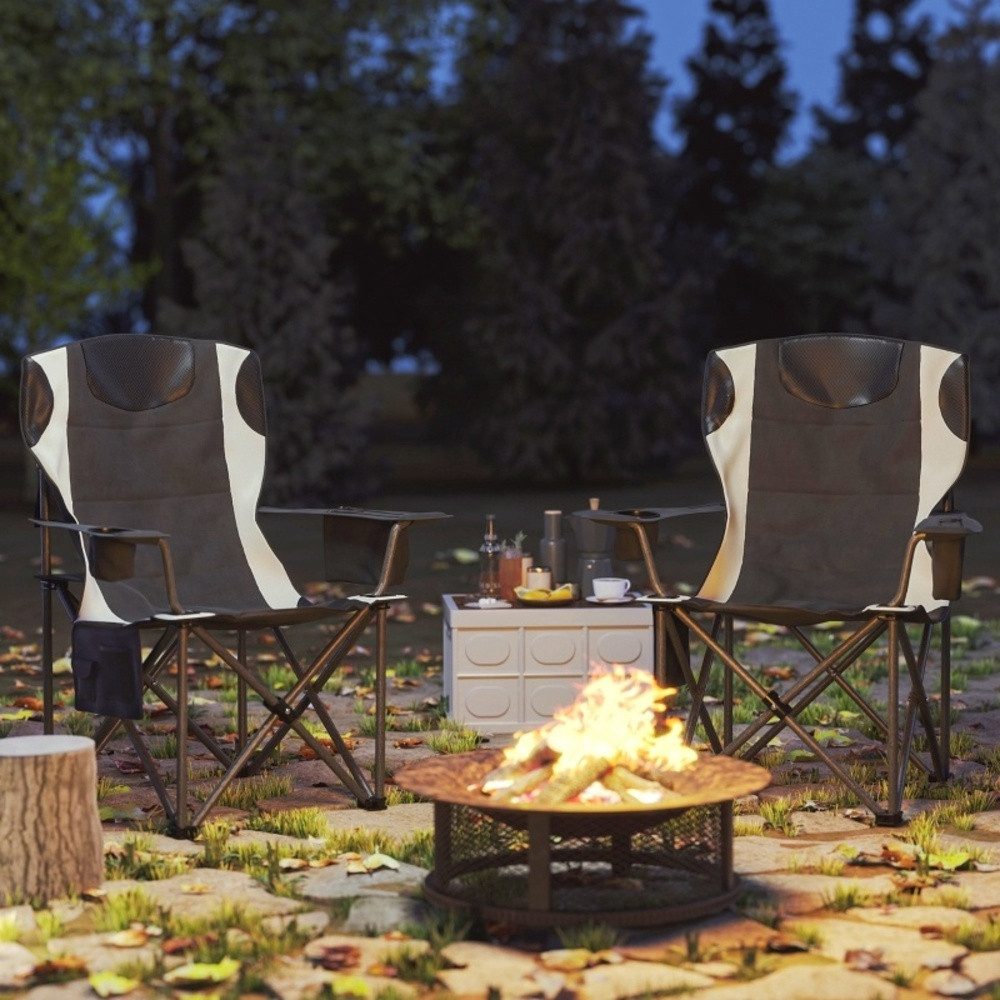 CHICFURN Campingstuhl 2er Set Faltstuhl mit Armlehnen Getränkehalter und Kopfstütze (Packung, 2 St), Mit Kühltasche, bis 120 kg belastbar, Angelstuhl für Garten