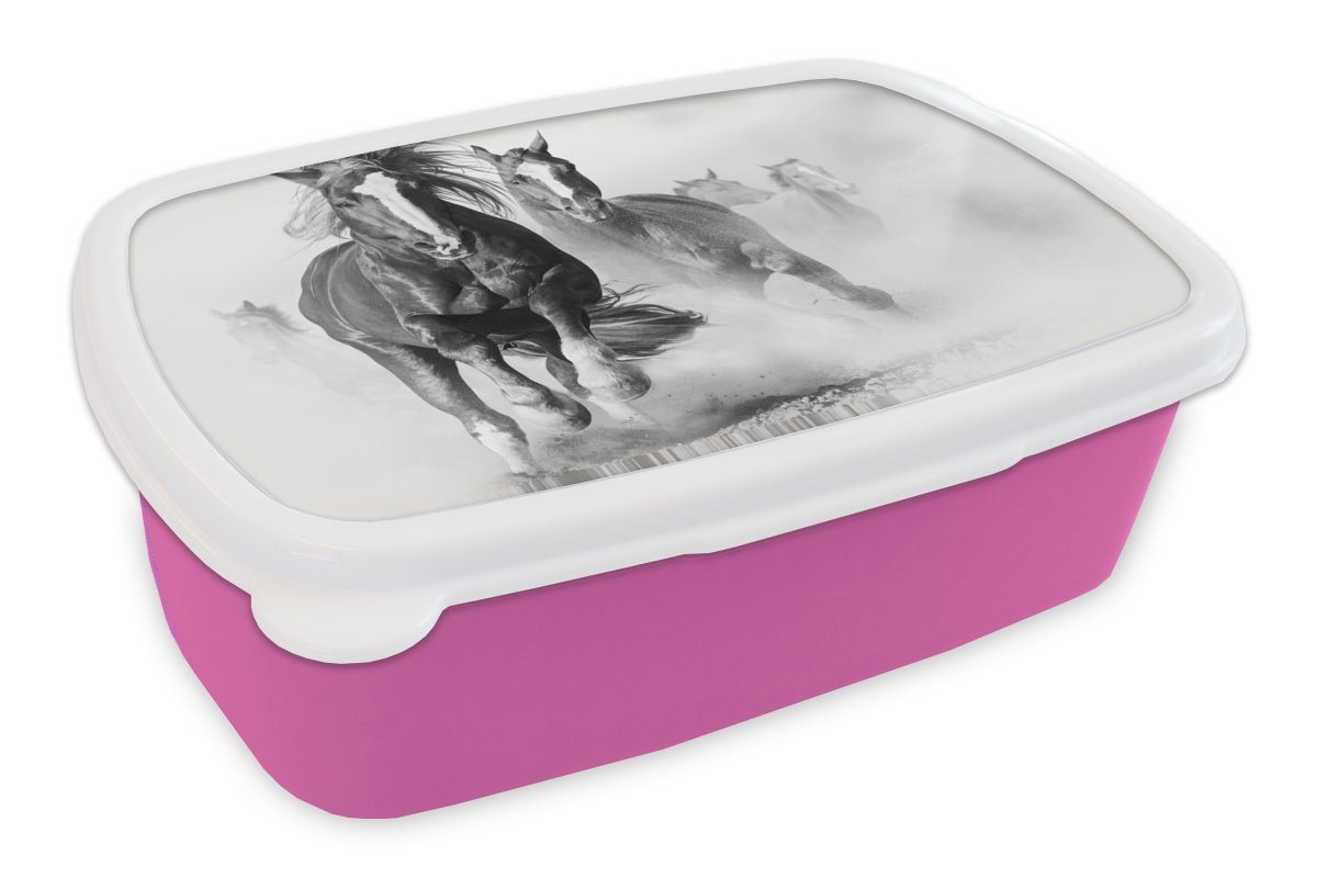 MuchoWow Lunchbox Pferde - Tiere - Illustration, Kunststoff, (2-tlg), Brotbox für Erwachsene, Brotdose Kinder, Snackbox, Mädchen, Kunststoff rosa