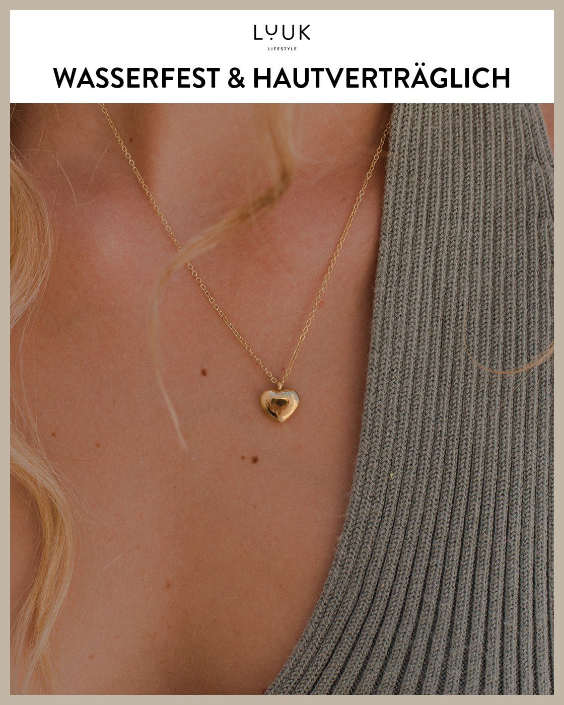 LUUK LIFESTYLE Kette mit Anhänger Herz (inkl. persönliche Spruchkarte), Freundschaftskette, Geschenk für Frauen
