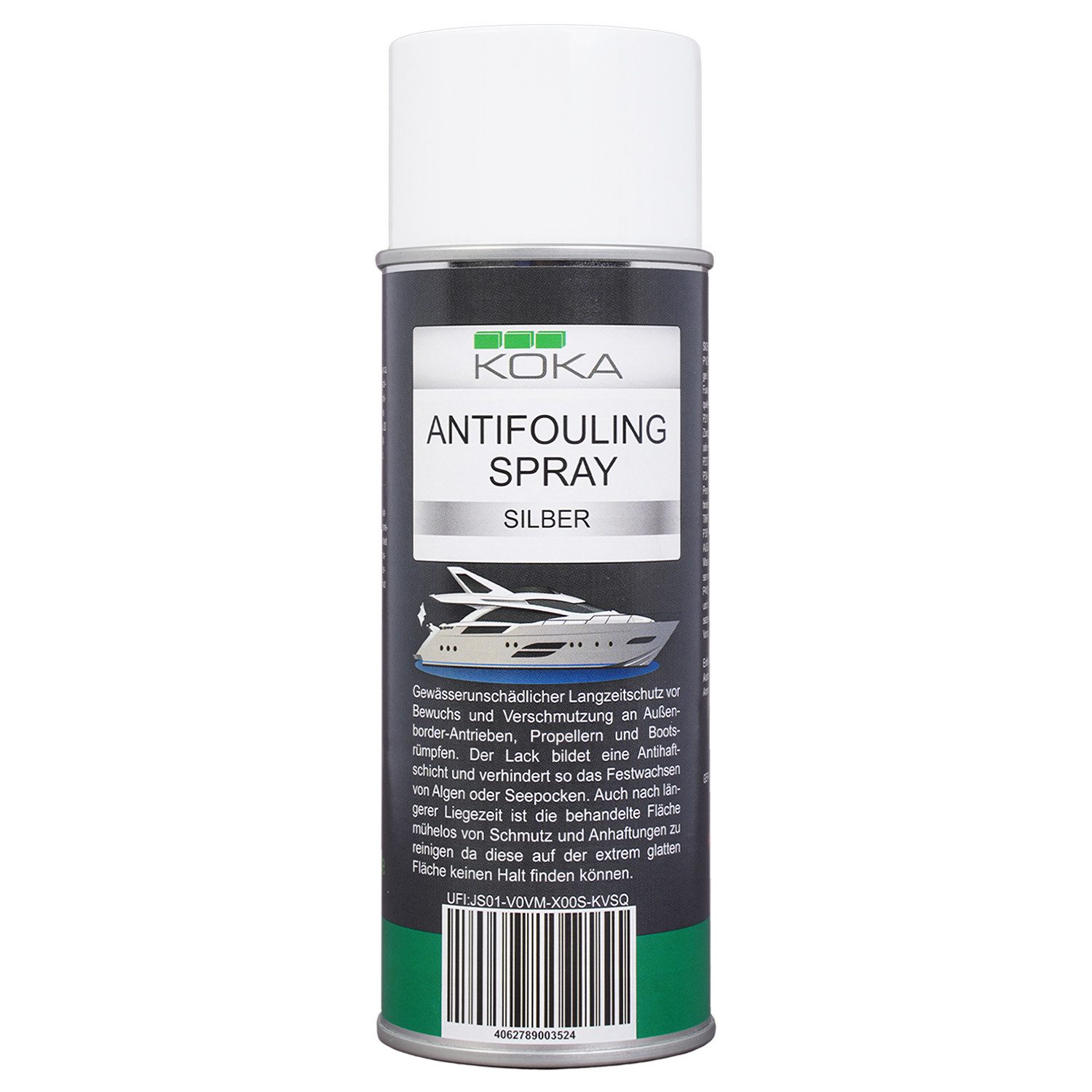 KOKA Antifouling Spray Silber Bewuchs-Schutz Boot Lackschutz (Dose), Langzeitschutz Antihaft-Schicht für Bootsrumpf Rumpf Antrieb Propeller